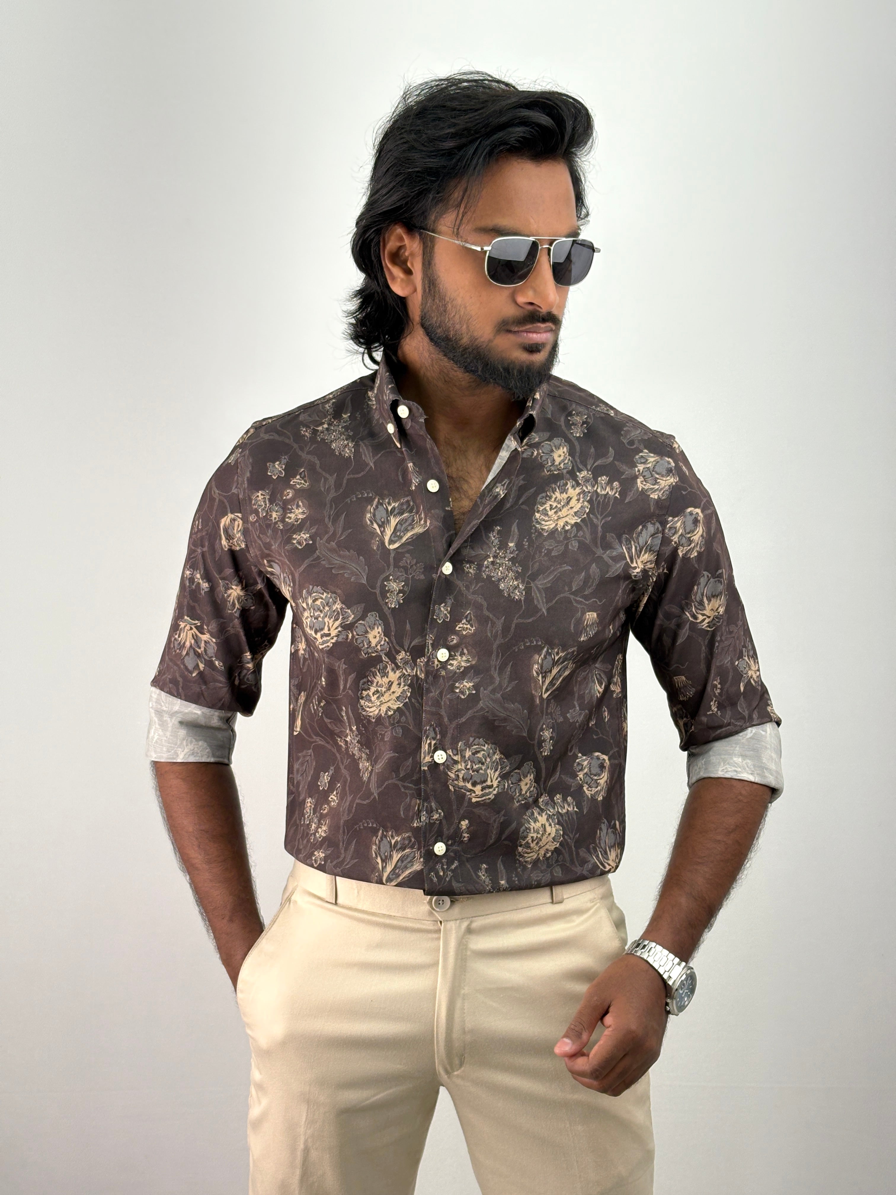 Dark Brown Printed Shirt