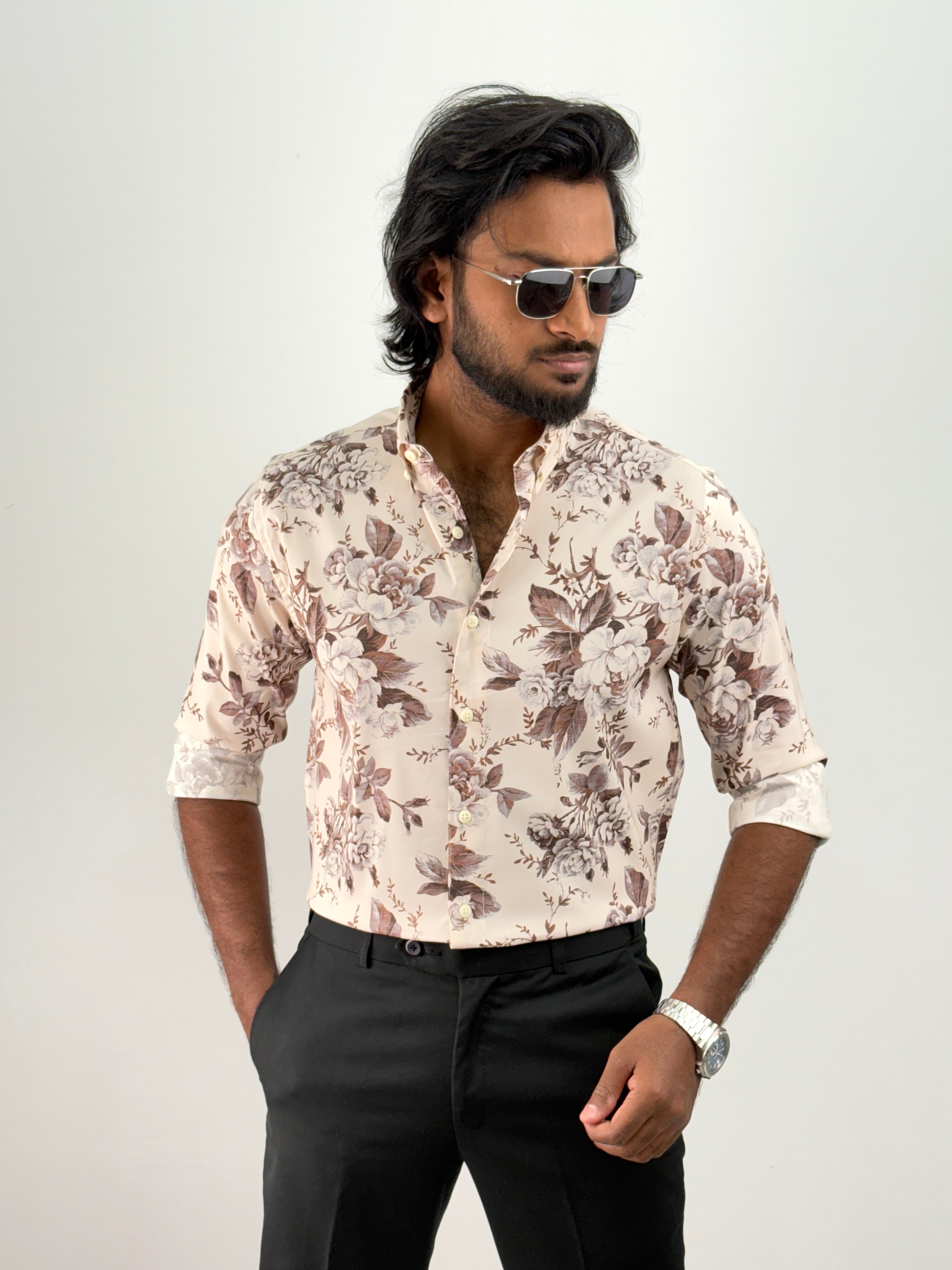 Beige Brown Printed Shirt