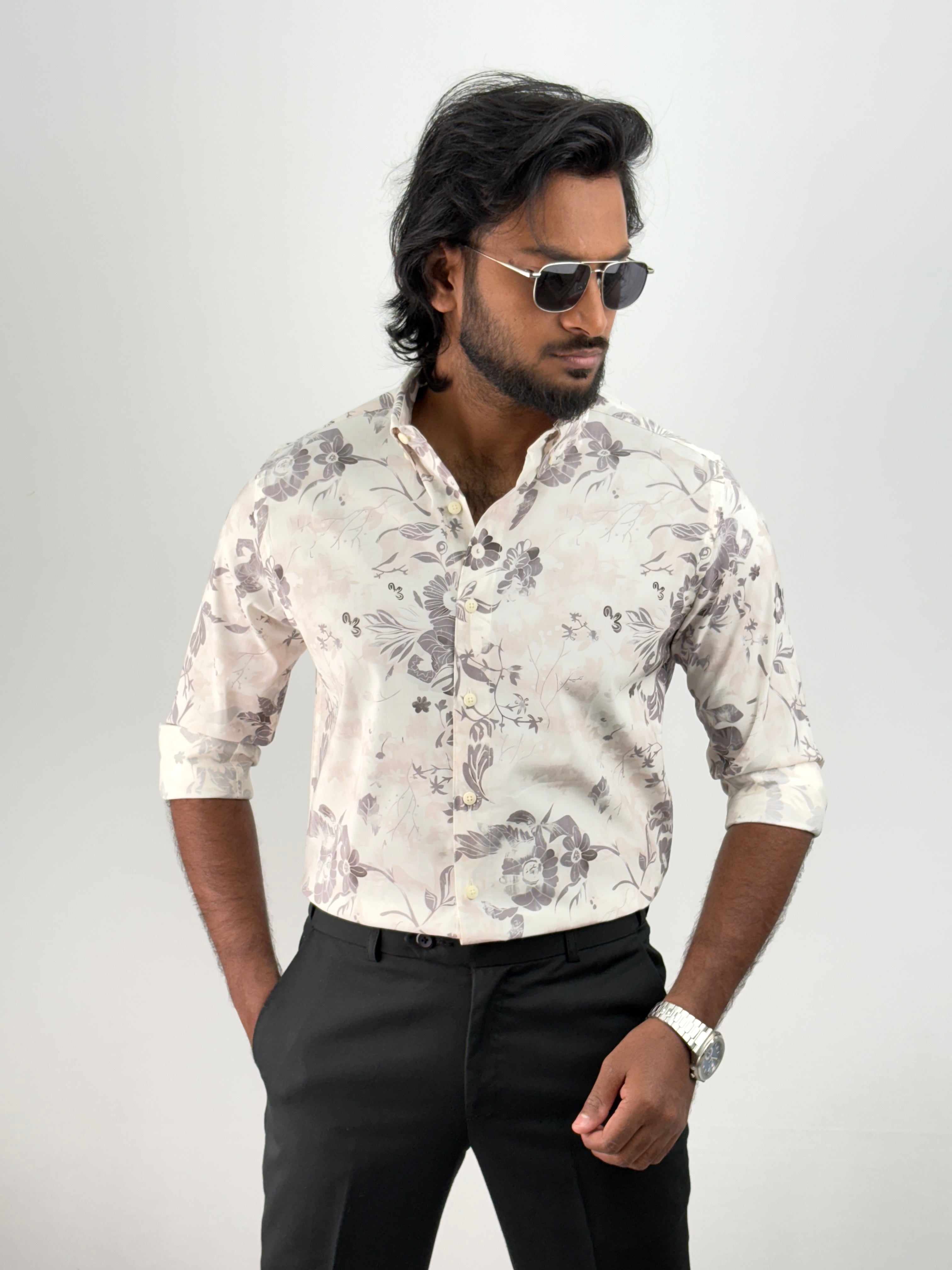 White Grey Printed Shirt