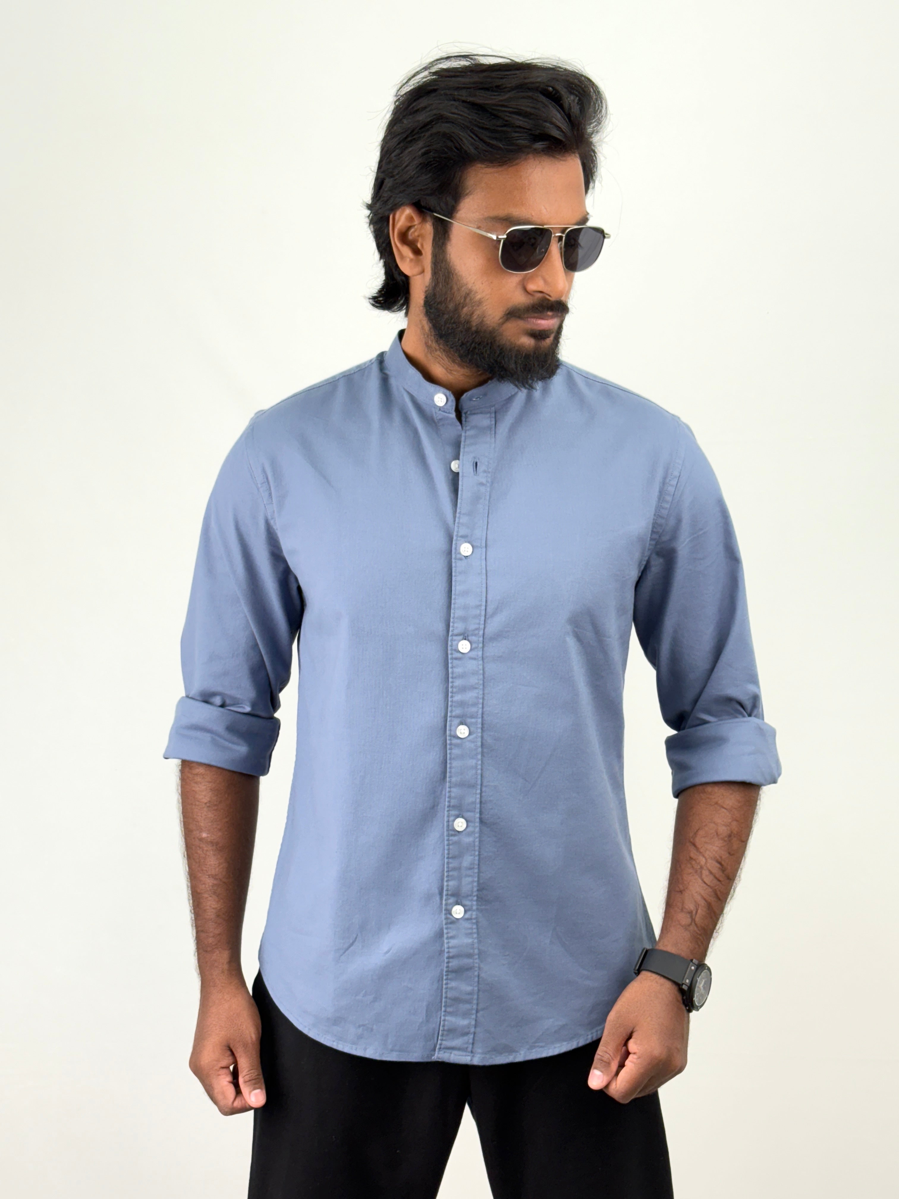Blue Mandarin Collar shirt