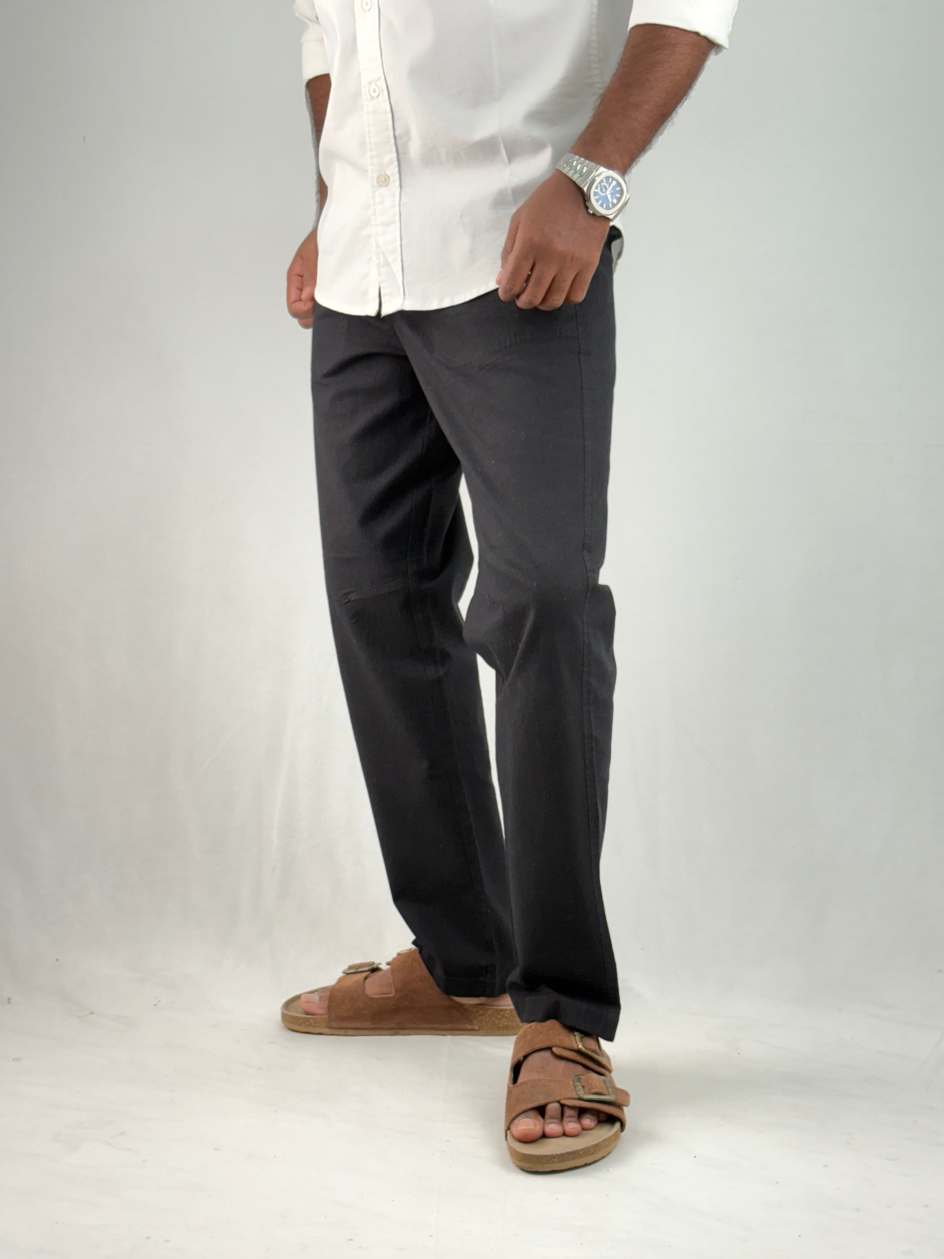 Black Relaxed Fit Linen Pant 2