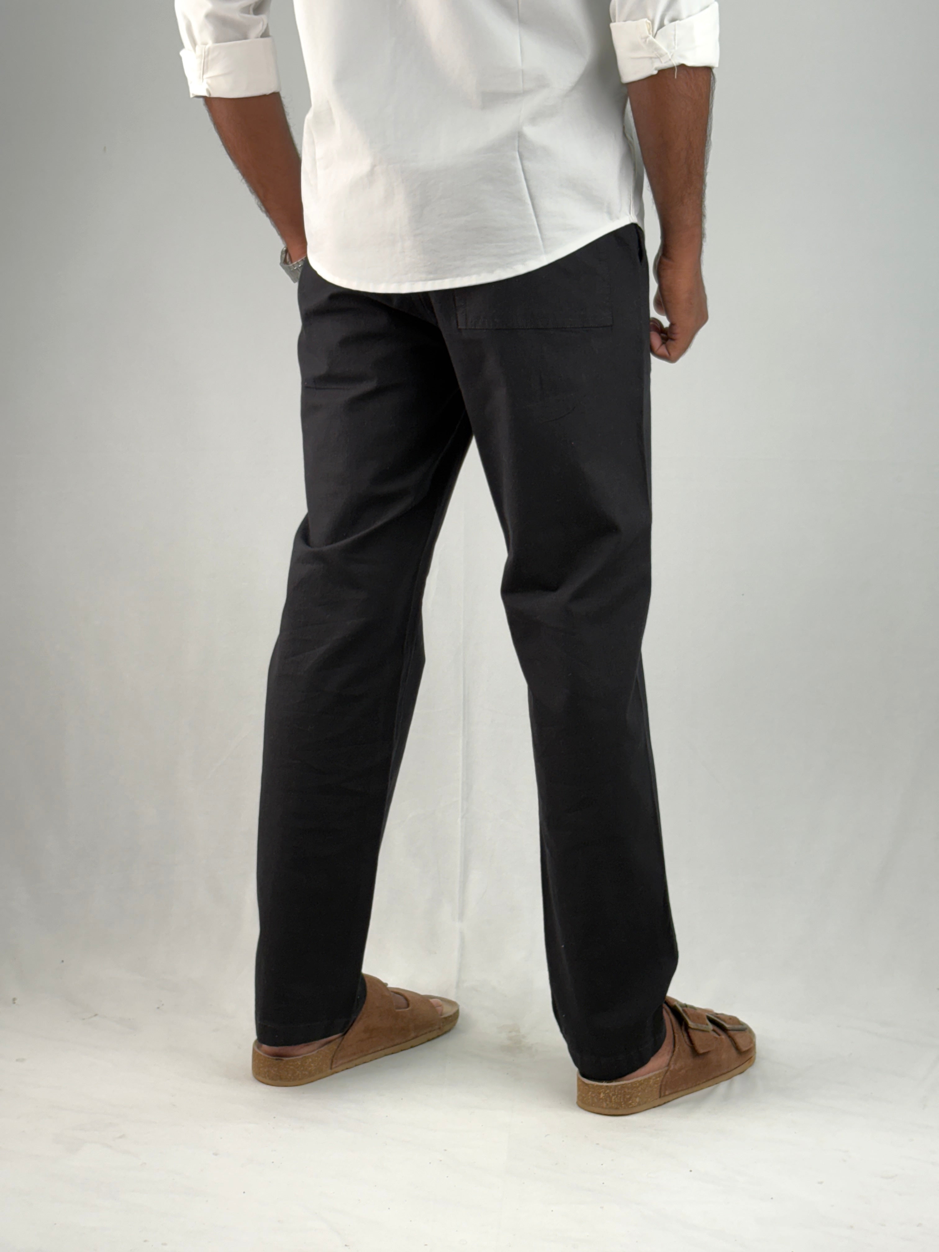 Black Relaxed Fit Linen Pant 2