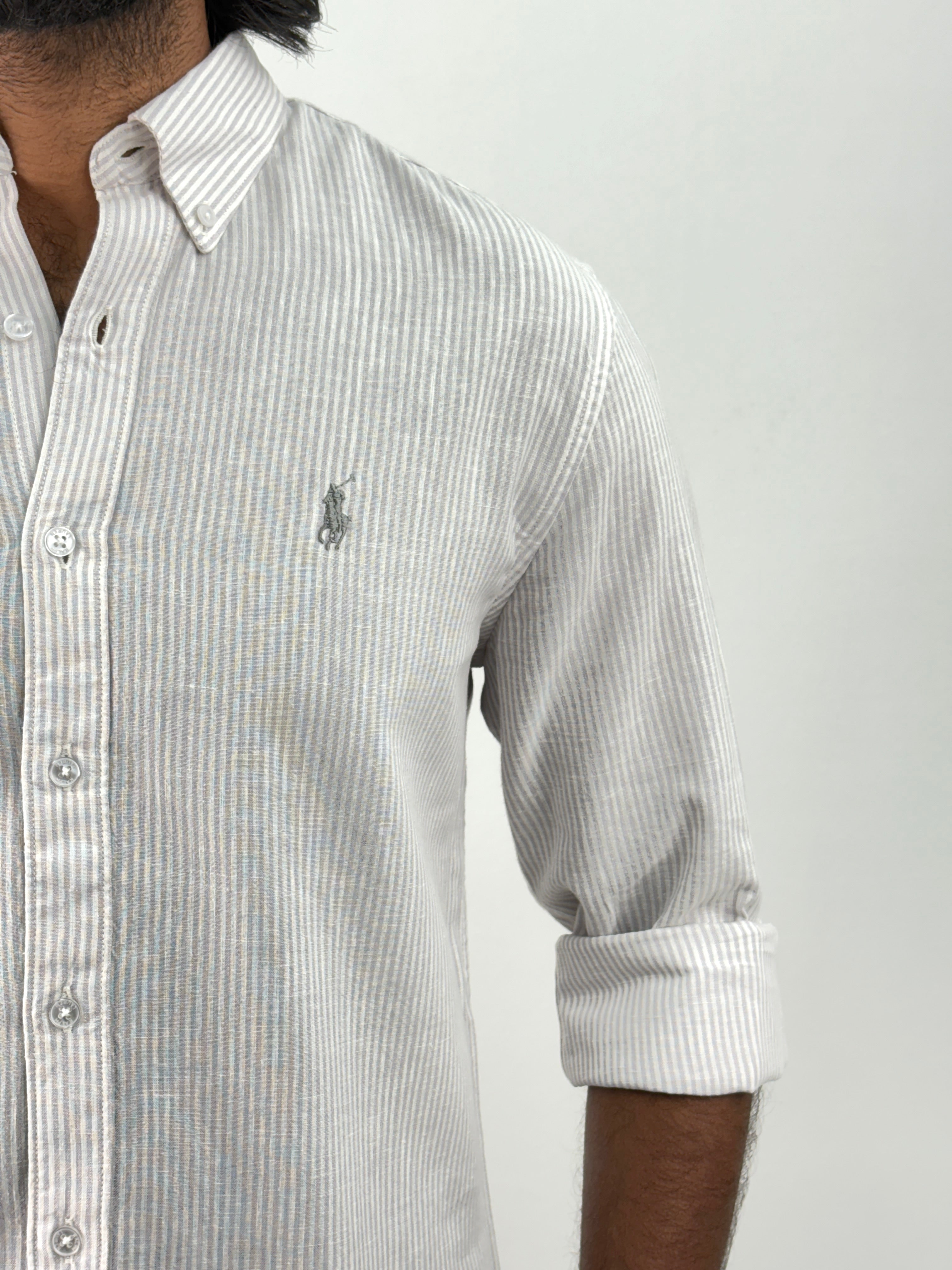 Grey Linen Stripe Shirt