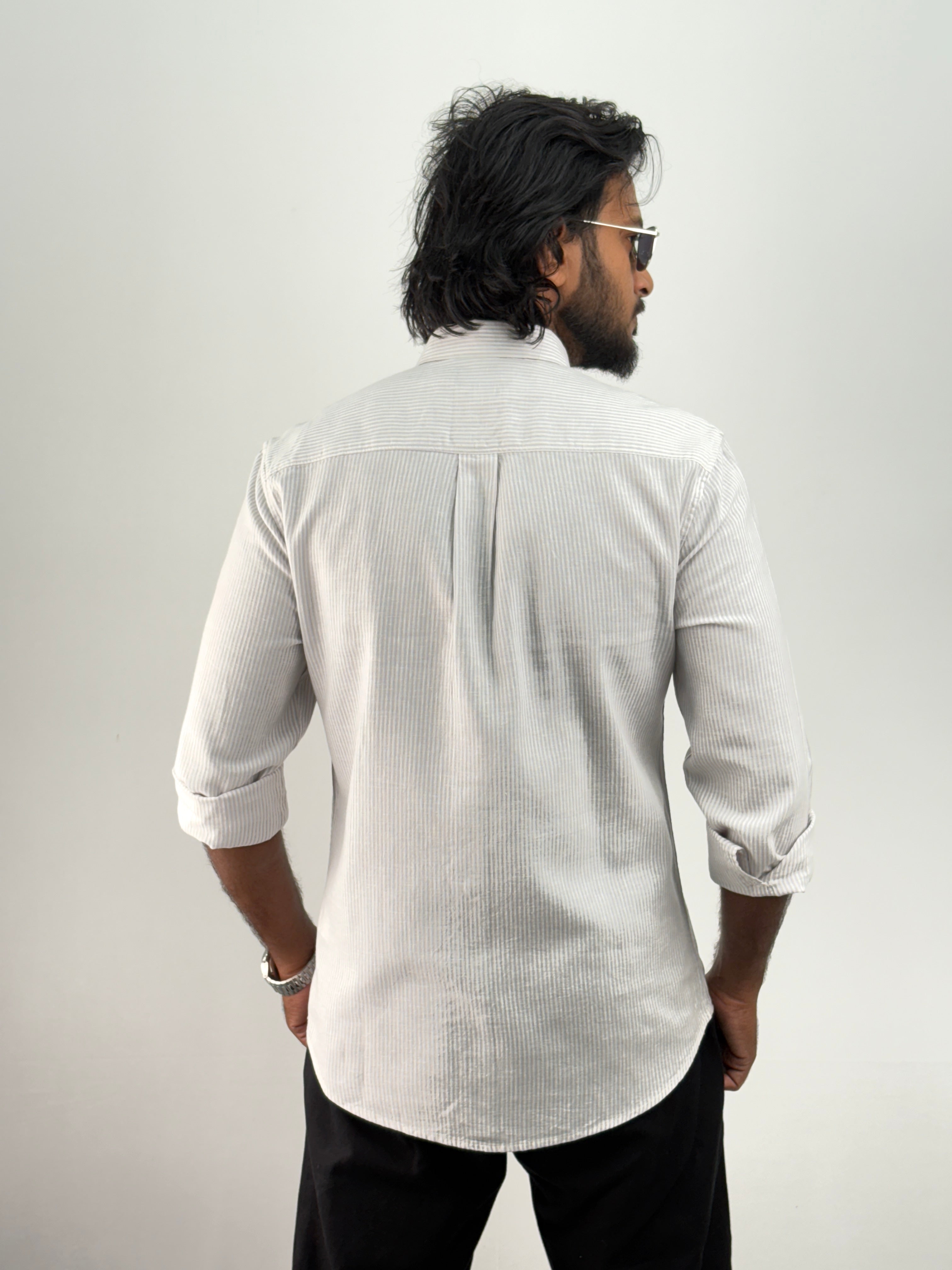 Grey Linen Stripe Shirt