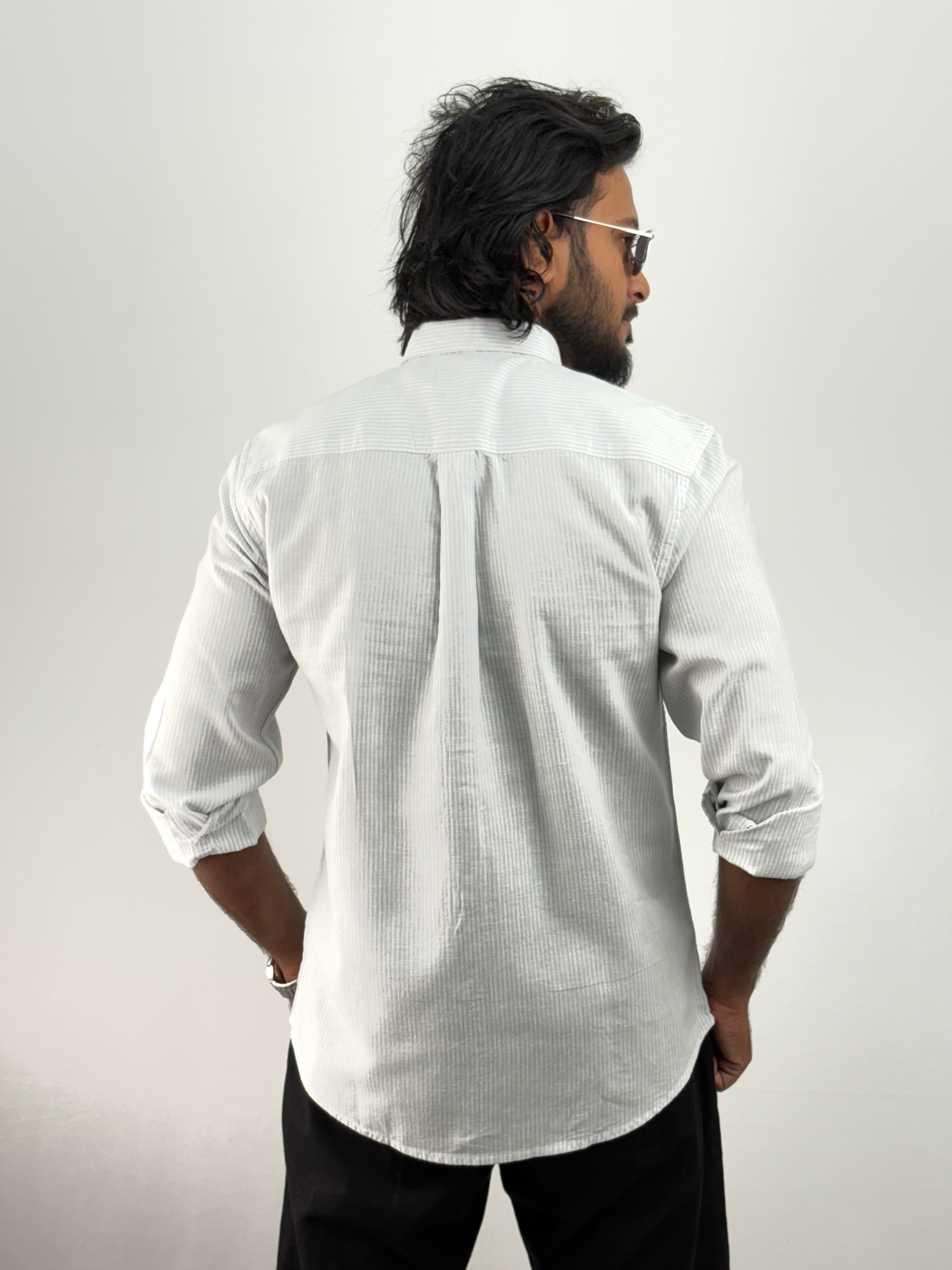 Blue Linen Stripe Shirt