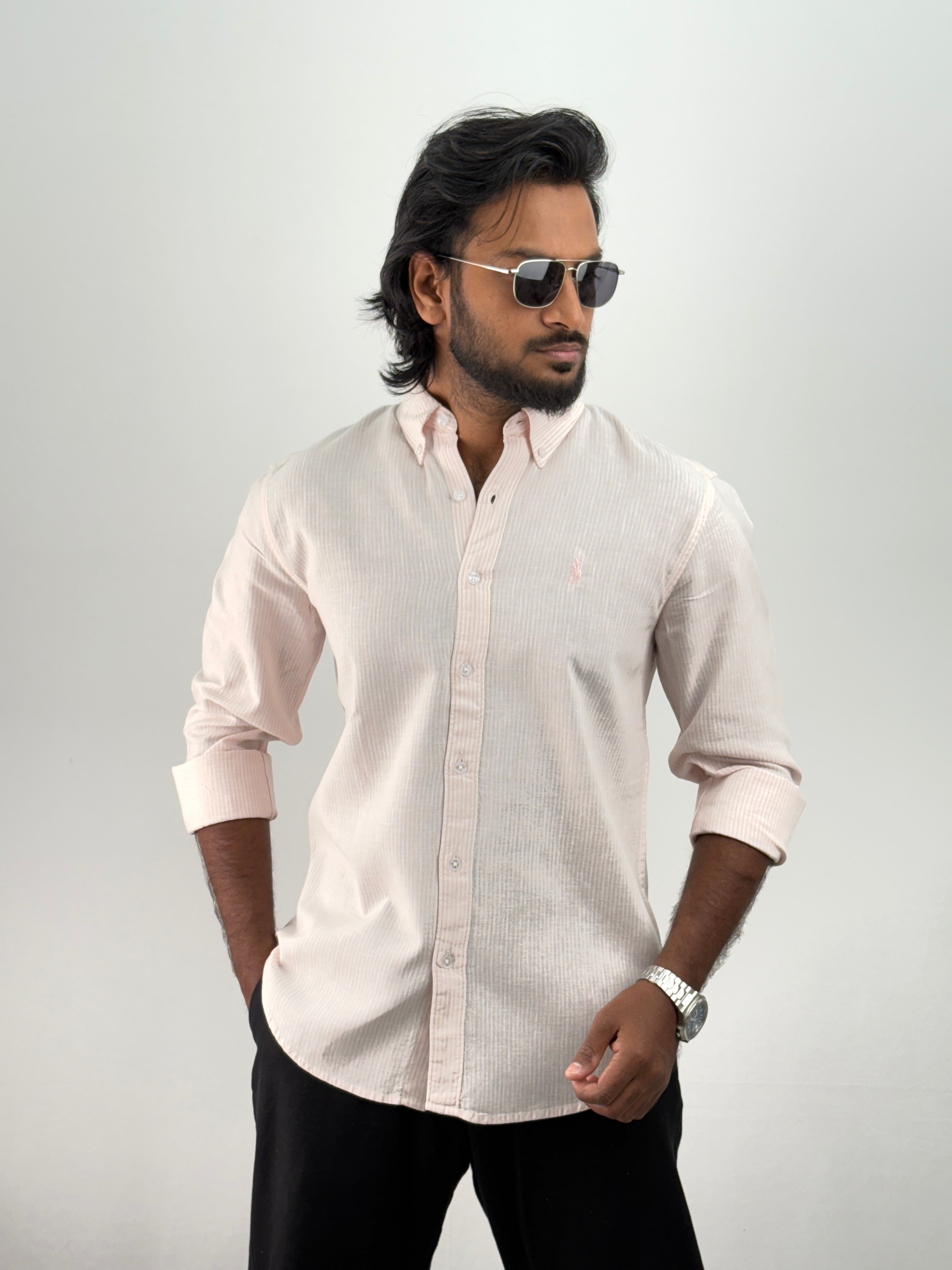 Cherry Linen Stripe Shirt