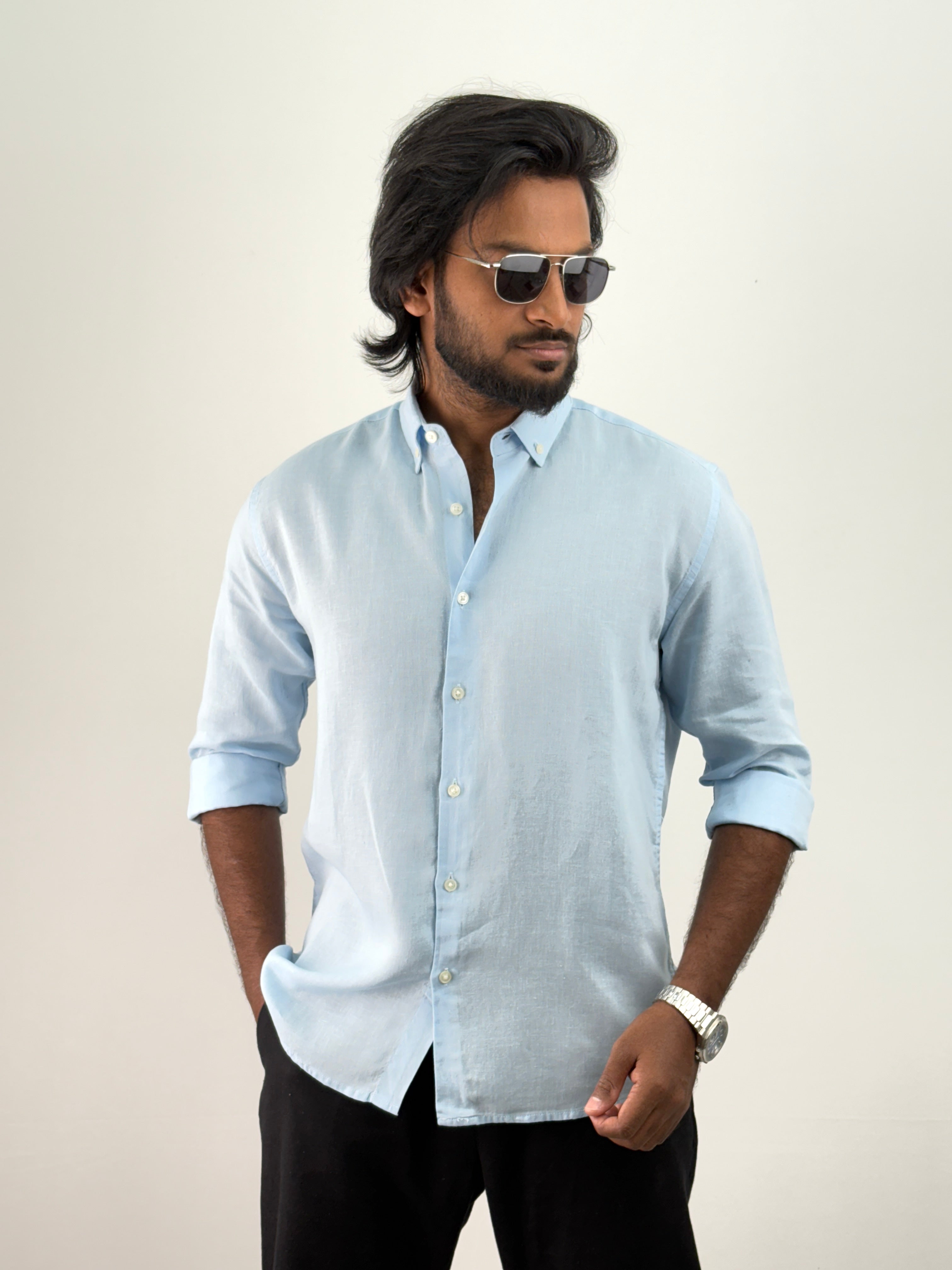 Ice Blue Linen Shirt