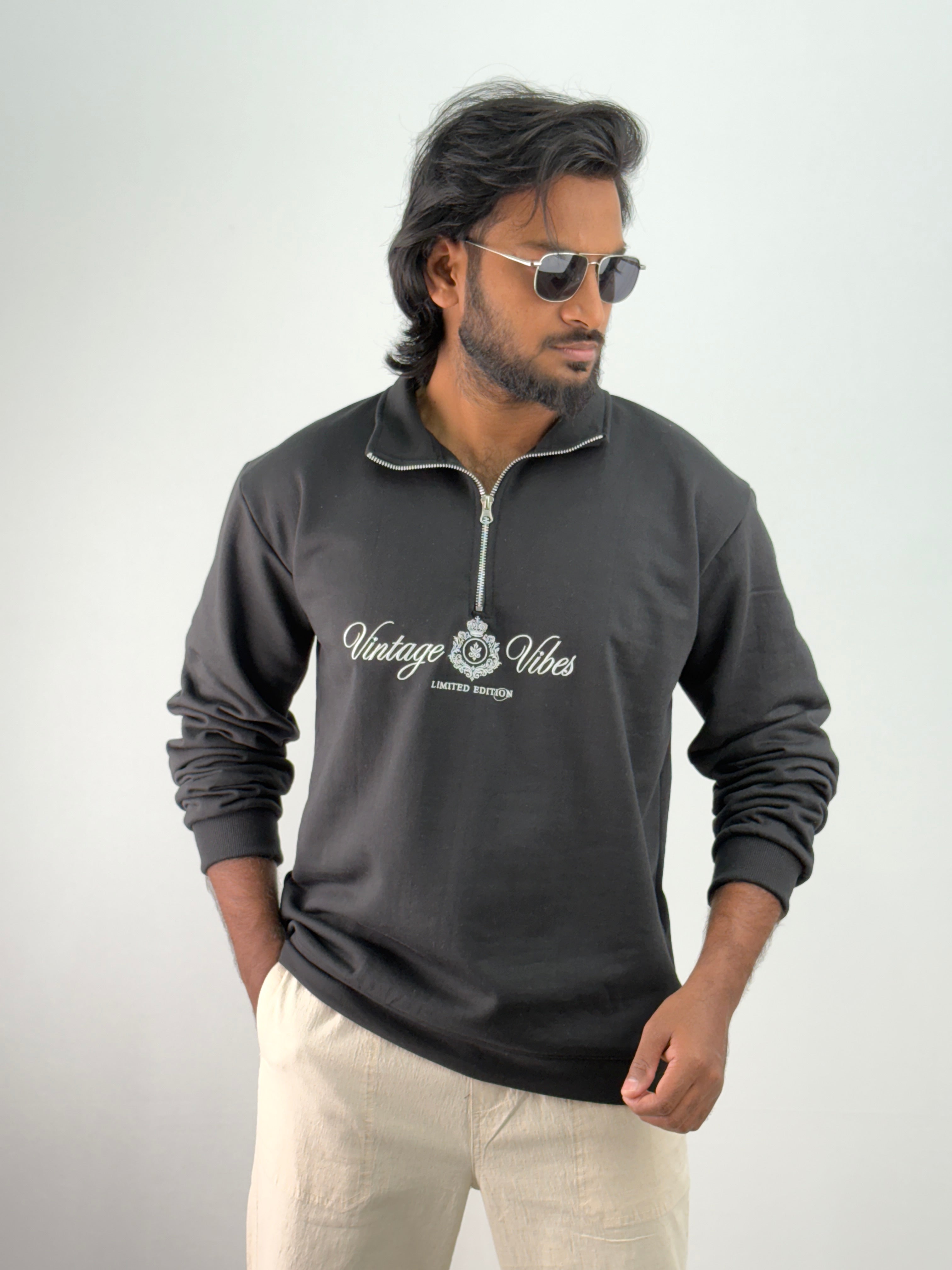 Black Full Sleeve Zipper T-Shirt