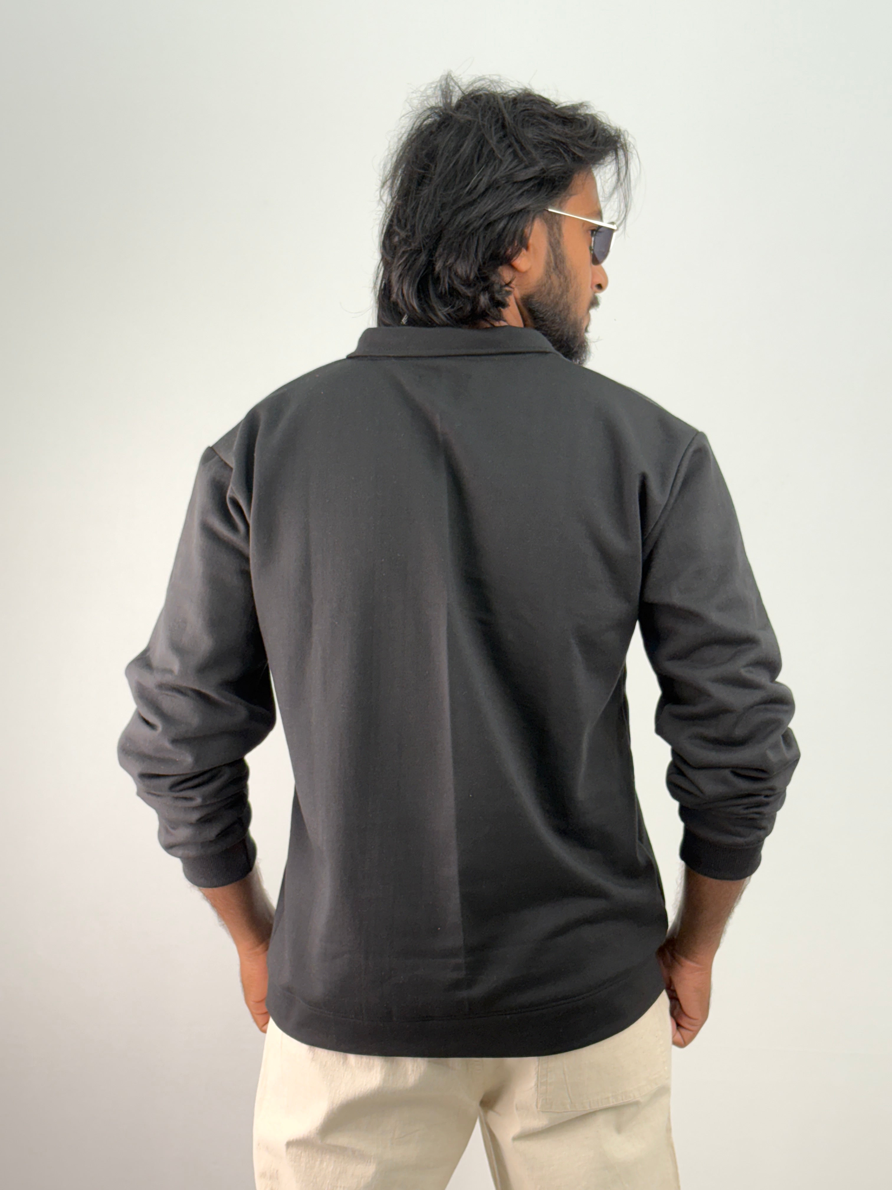 Black Full Sleeve Zipper T-Shirt