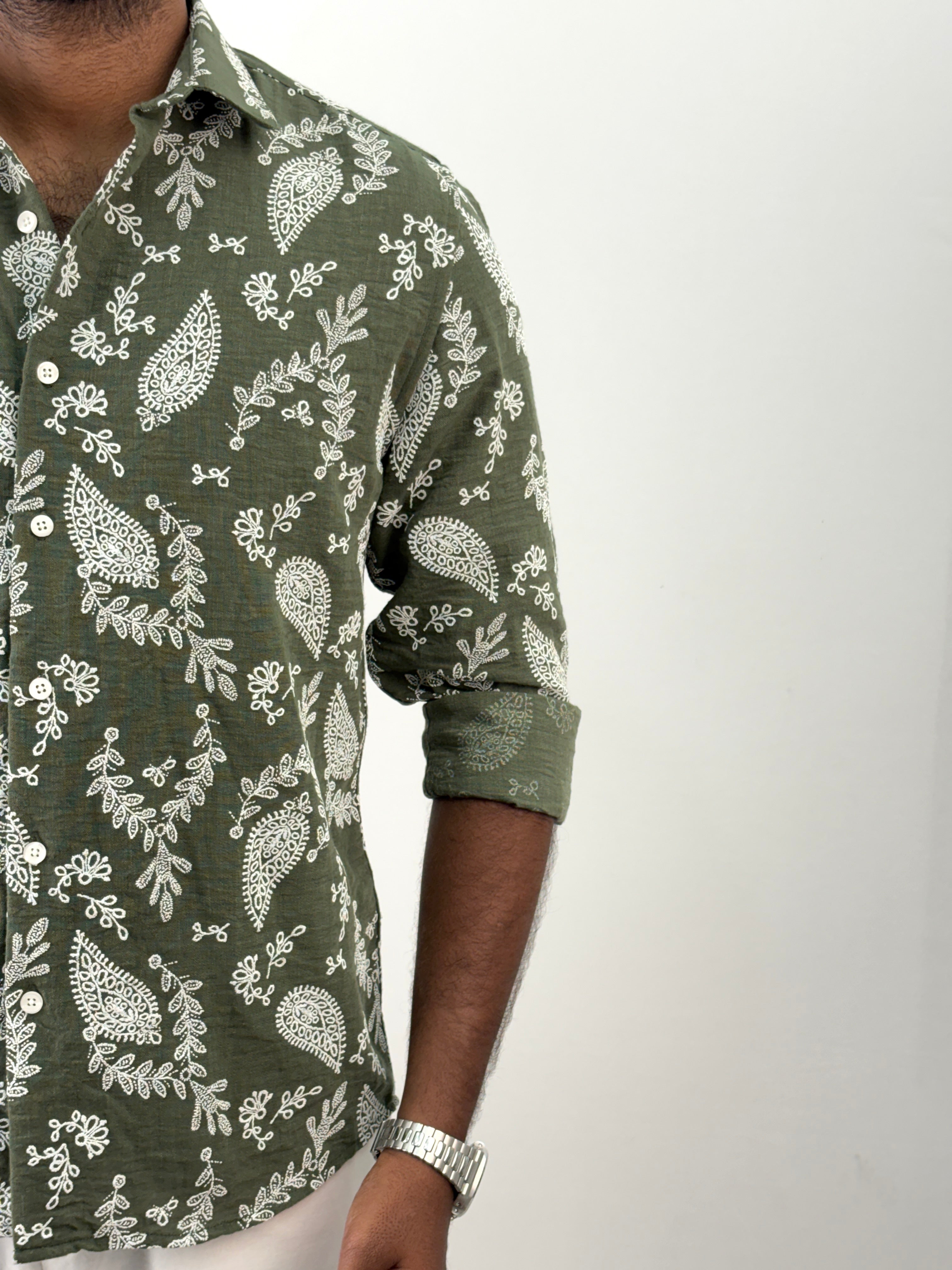 Green Floral Printed Shirt