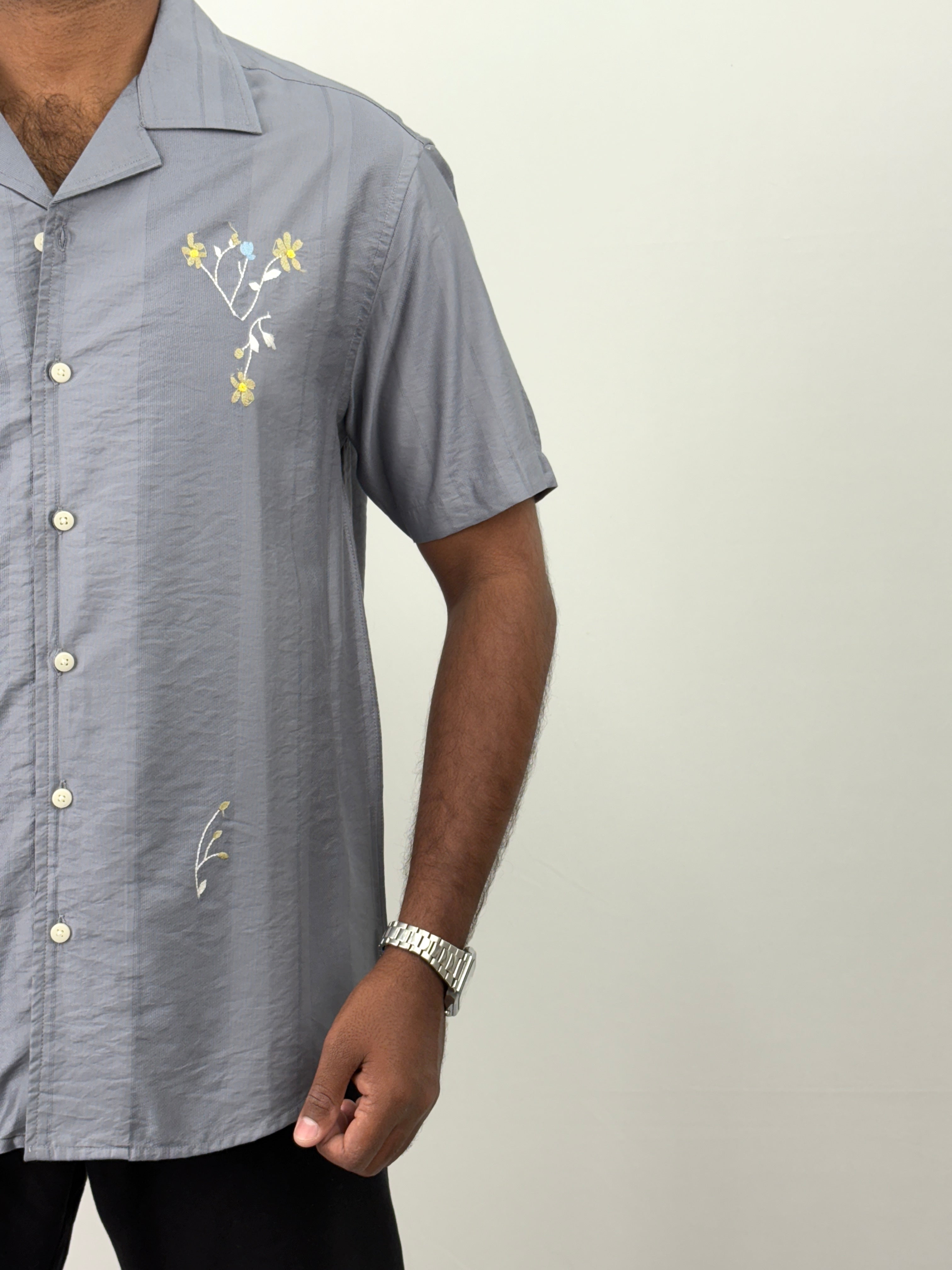 Grey Half Sleeve Embroidery Shirt