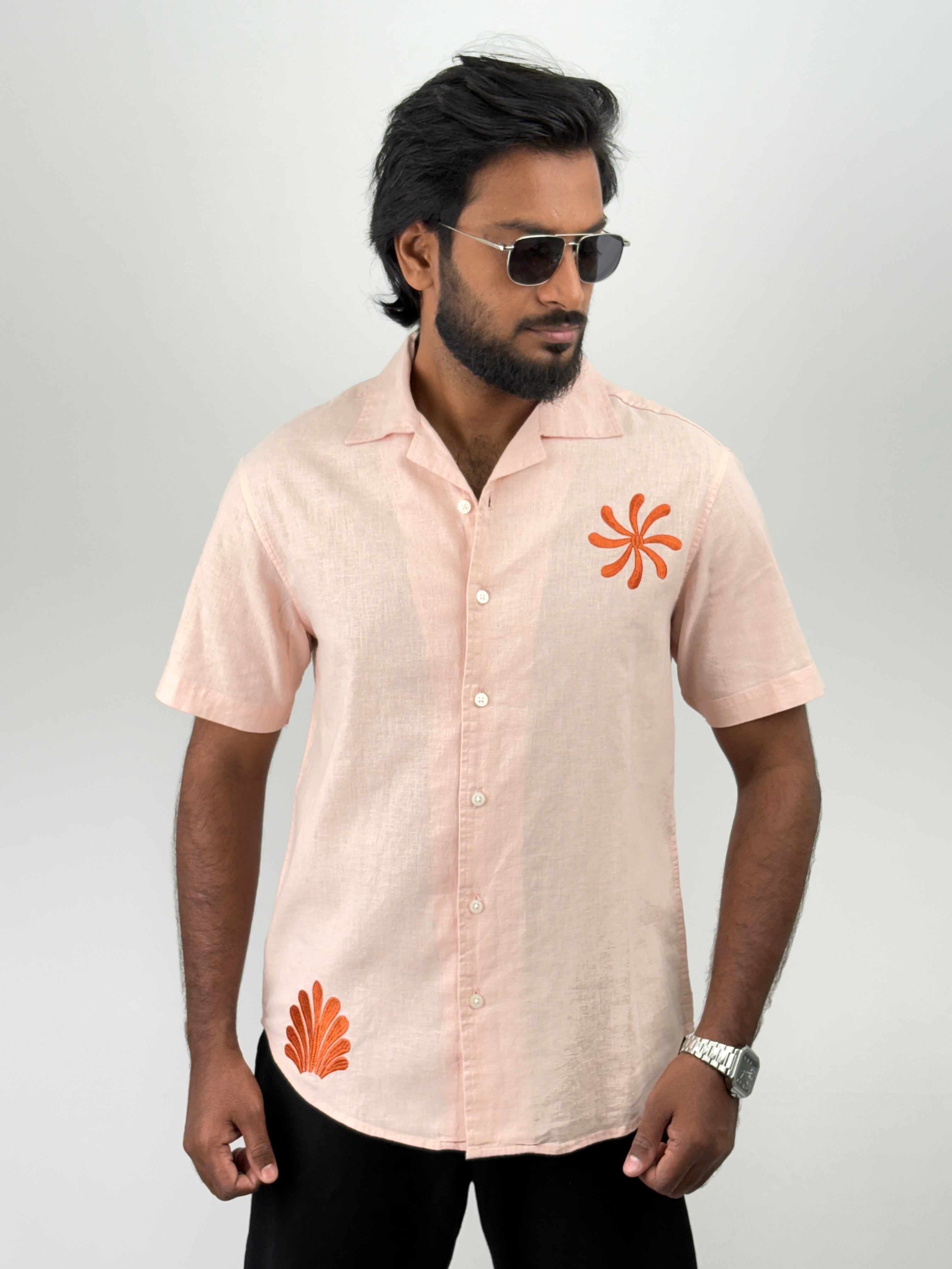 Fawn Half Sleeve Embroidery Shirt