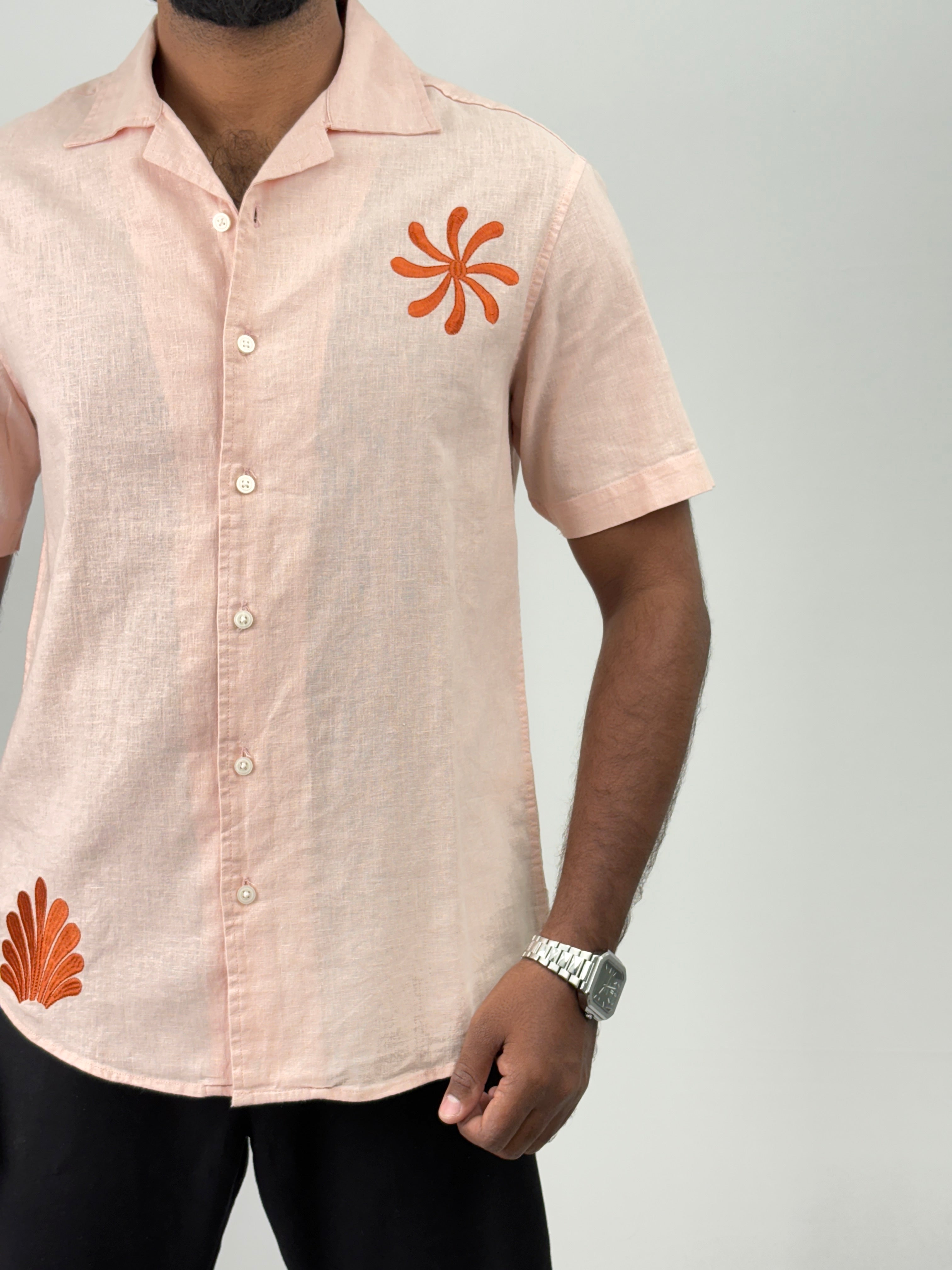 Fawn Half Sleeve Embroidery Shirt