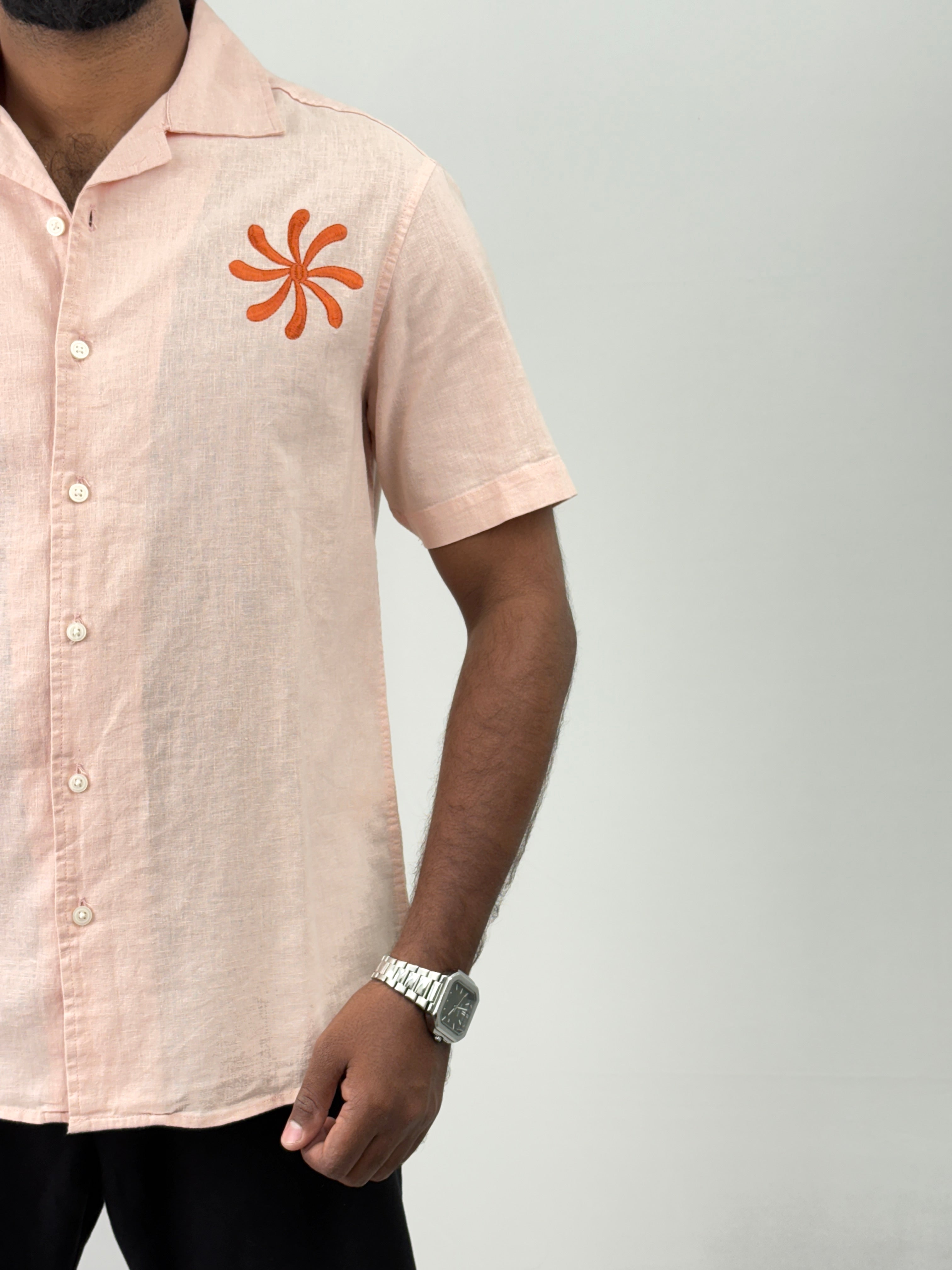 Fawn Half Sleeve Embroidery Shirt