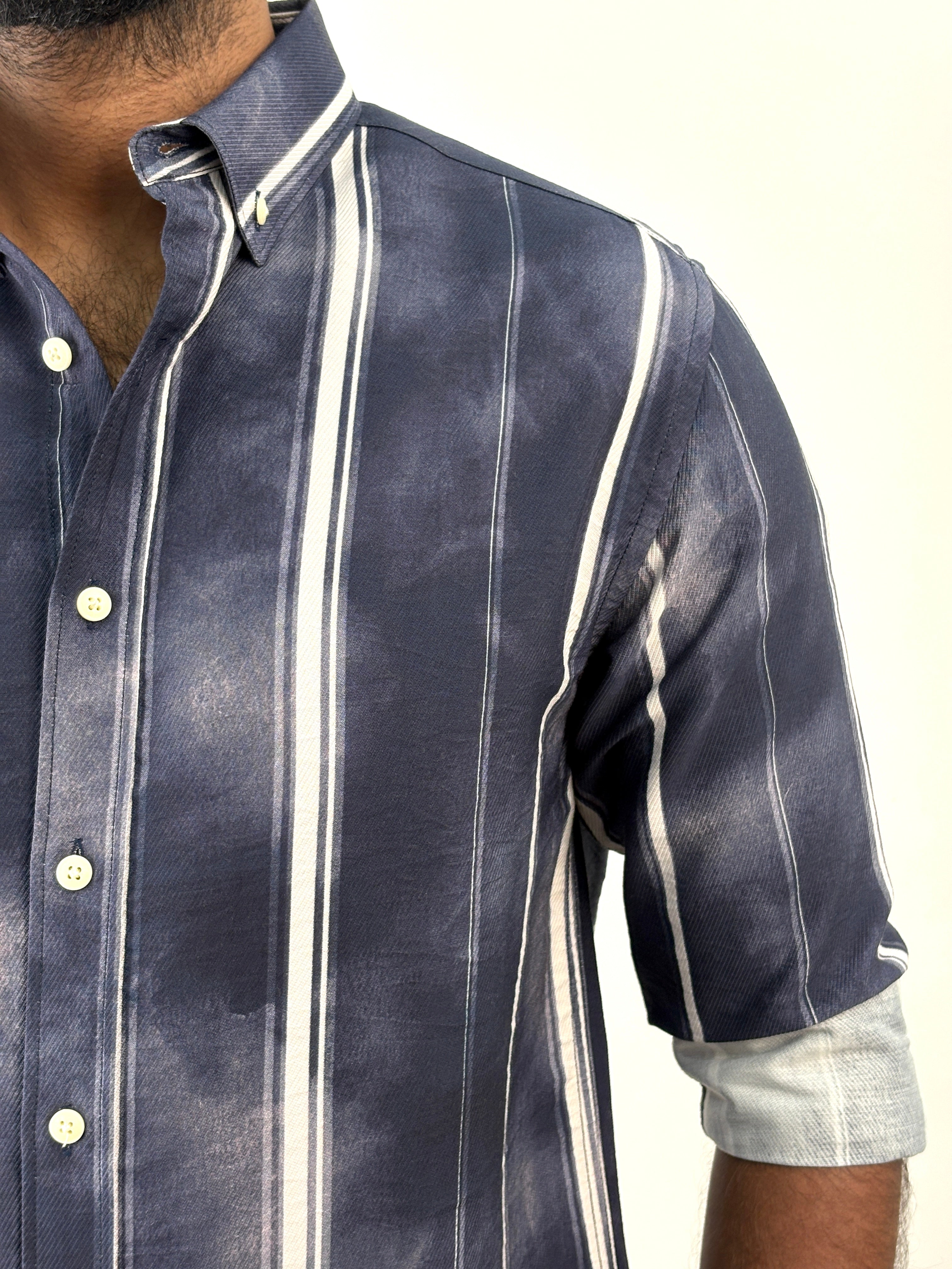 Navy Acid Wash Stripe Shirt