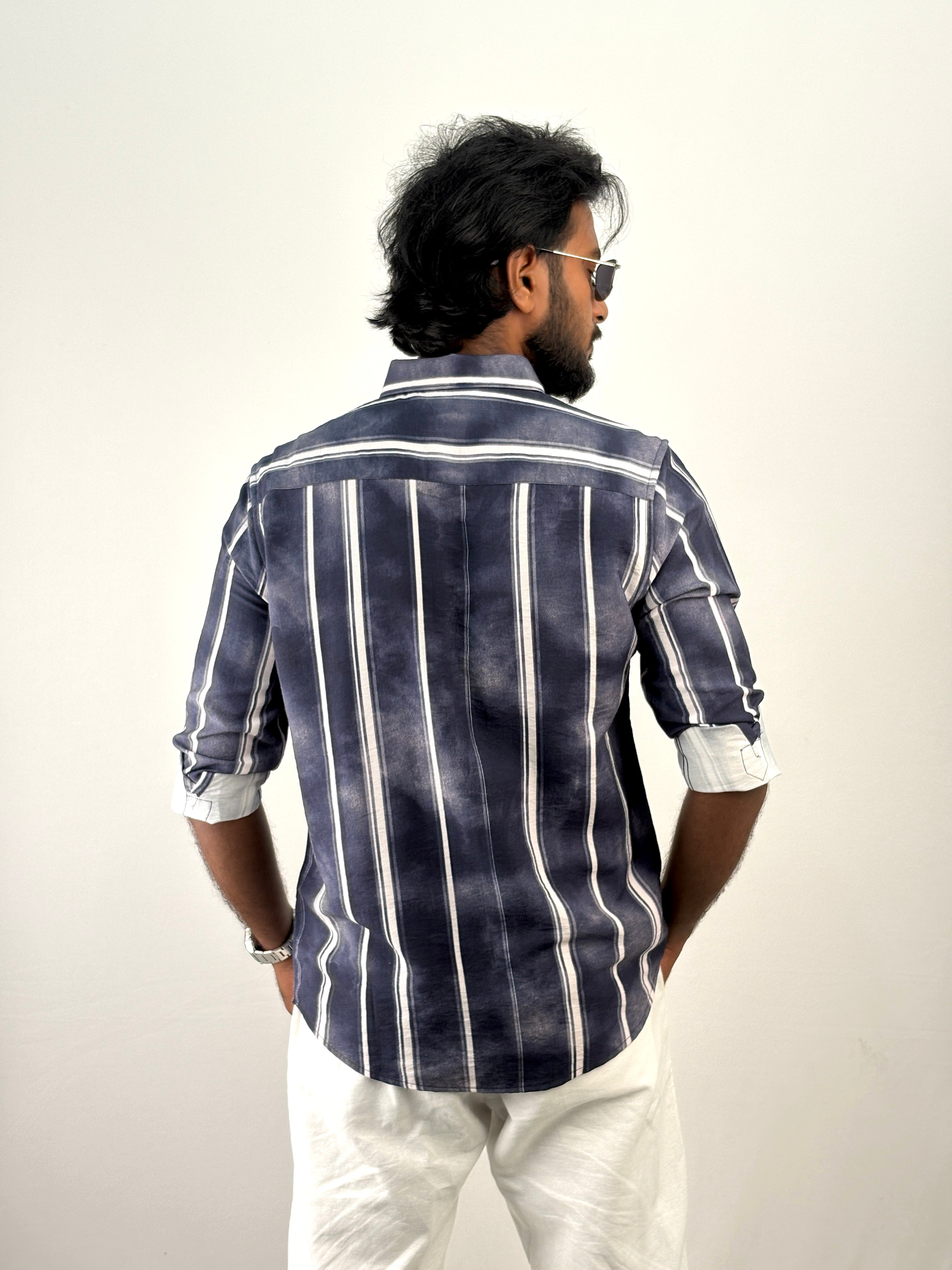 Navy Acid Wash Stripe Shirt