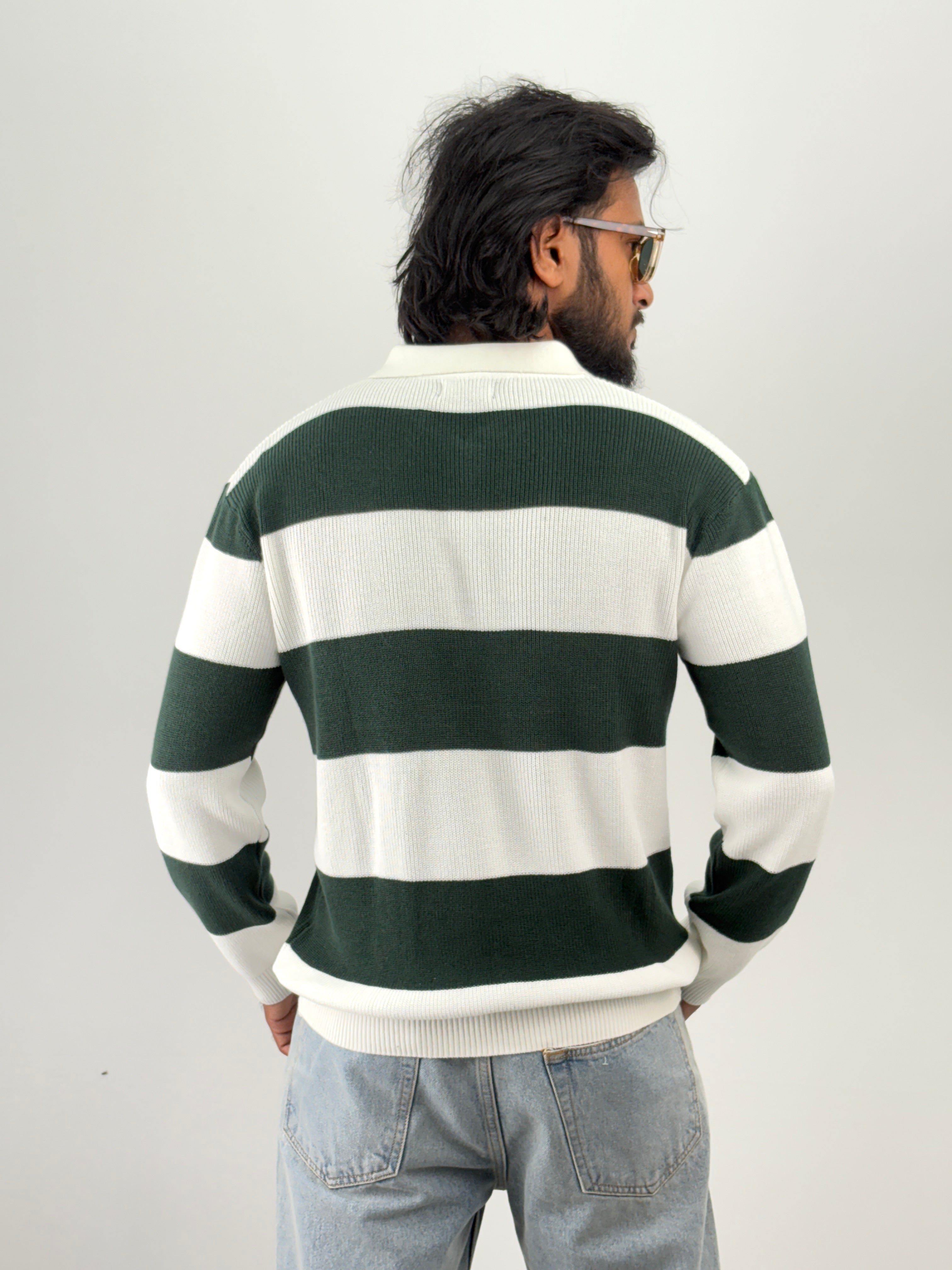 White Green Full Sleeve Zipper T-Shirt