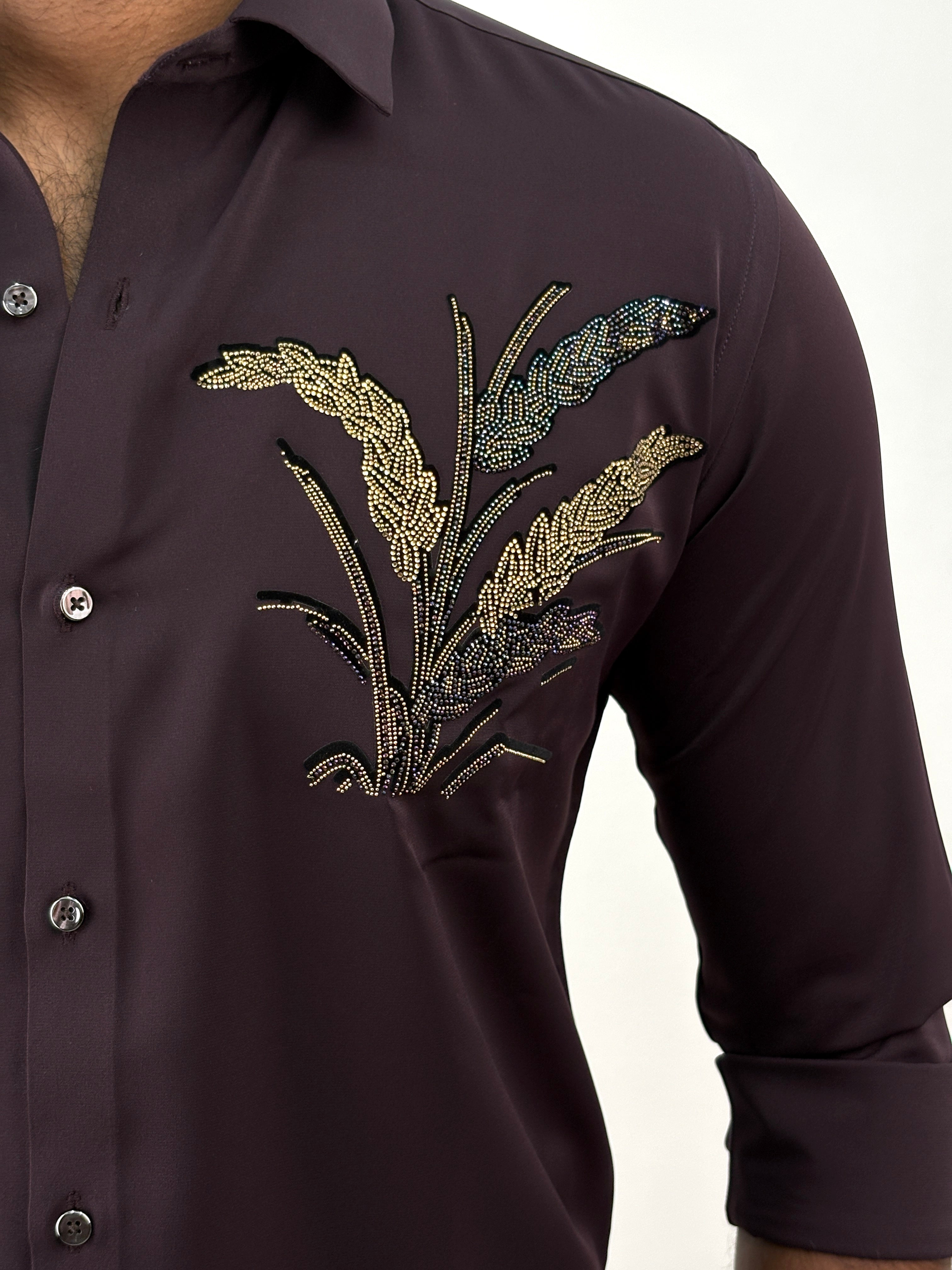 Wine Luxury Designer Stone Work Shirt 17