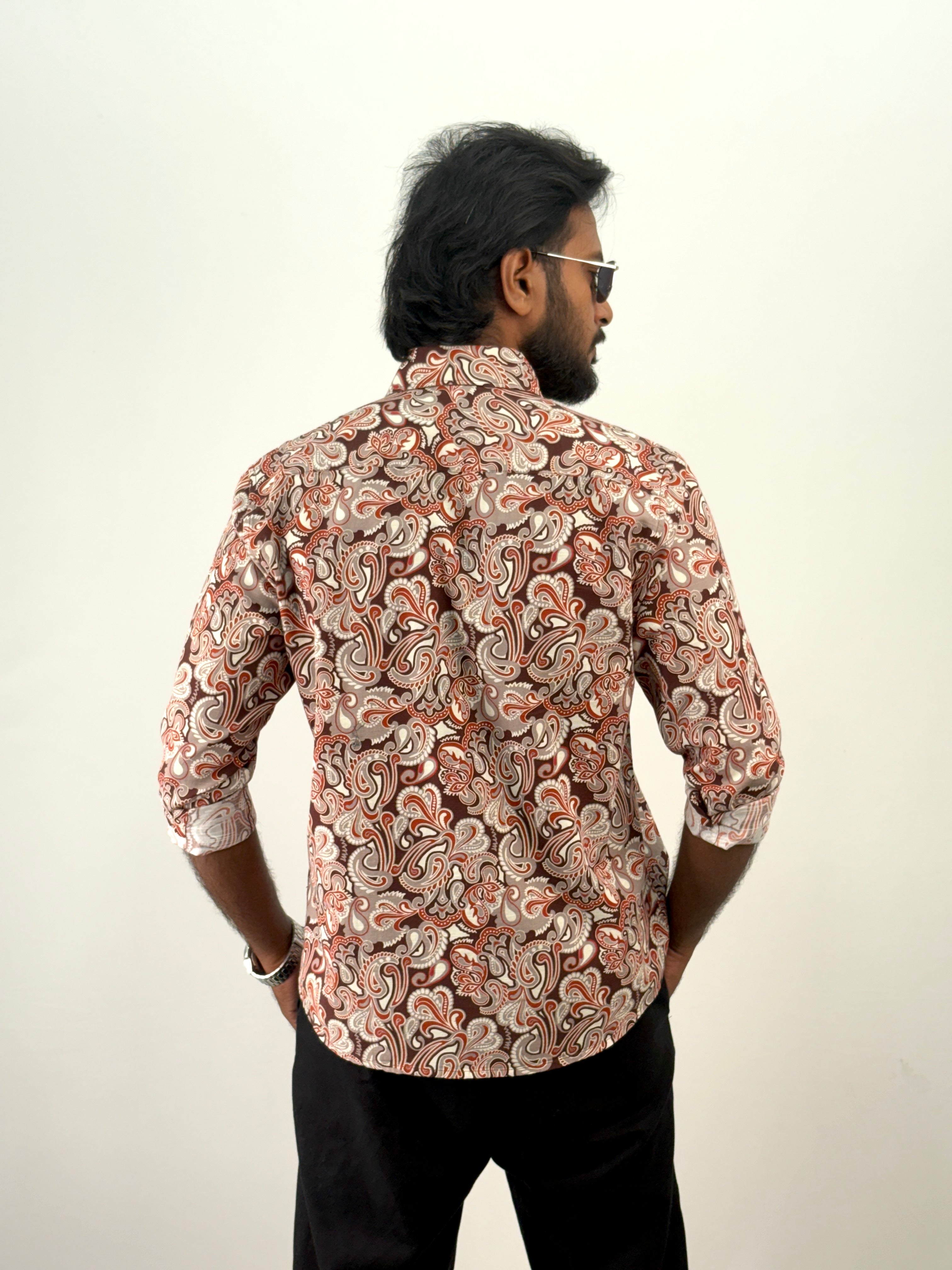 Red Linen Printed Shirt
