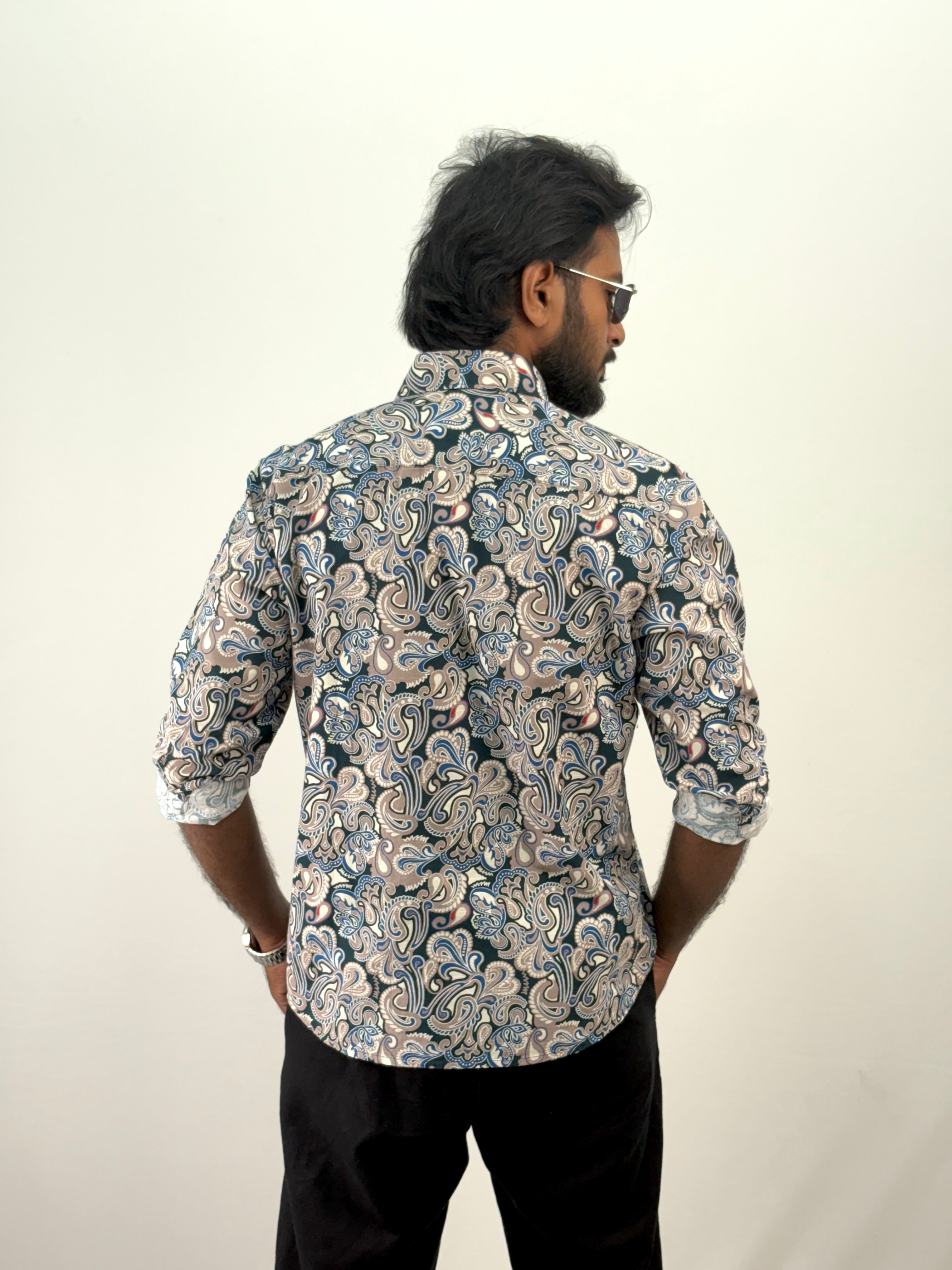 Blue Linen Printed Shirt