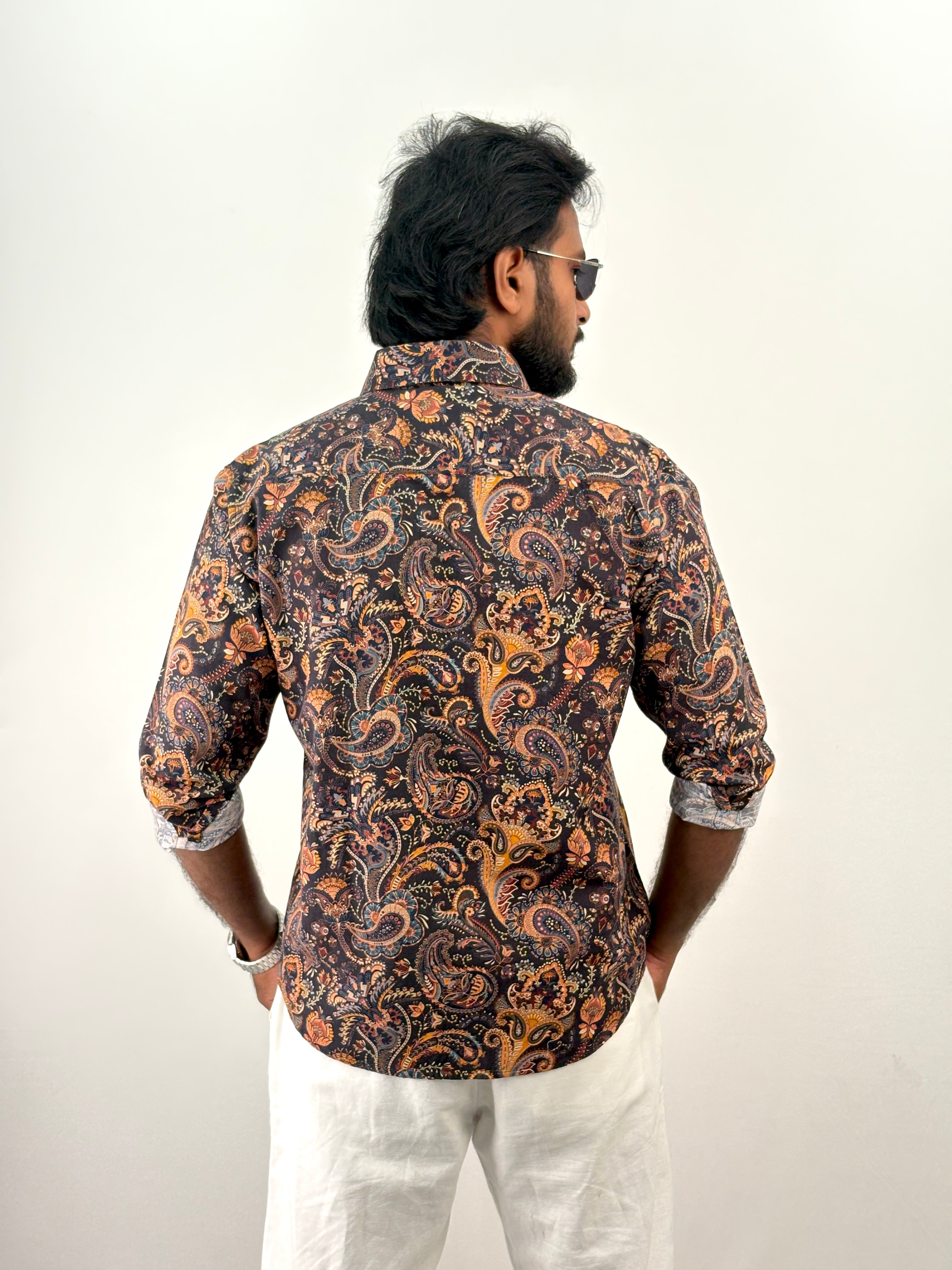 Brown Linen Printed Shirt