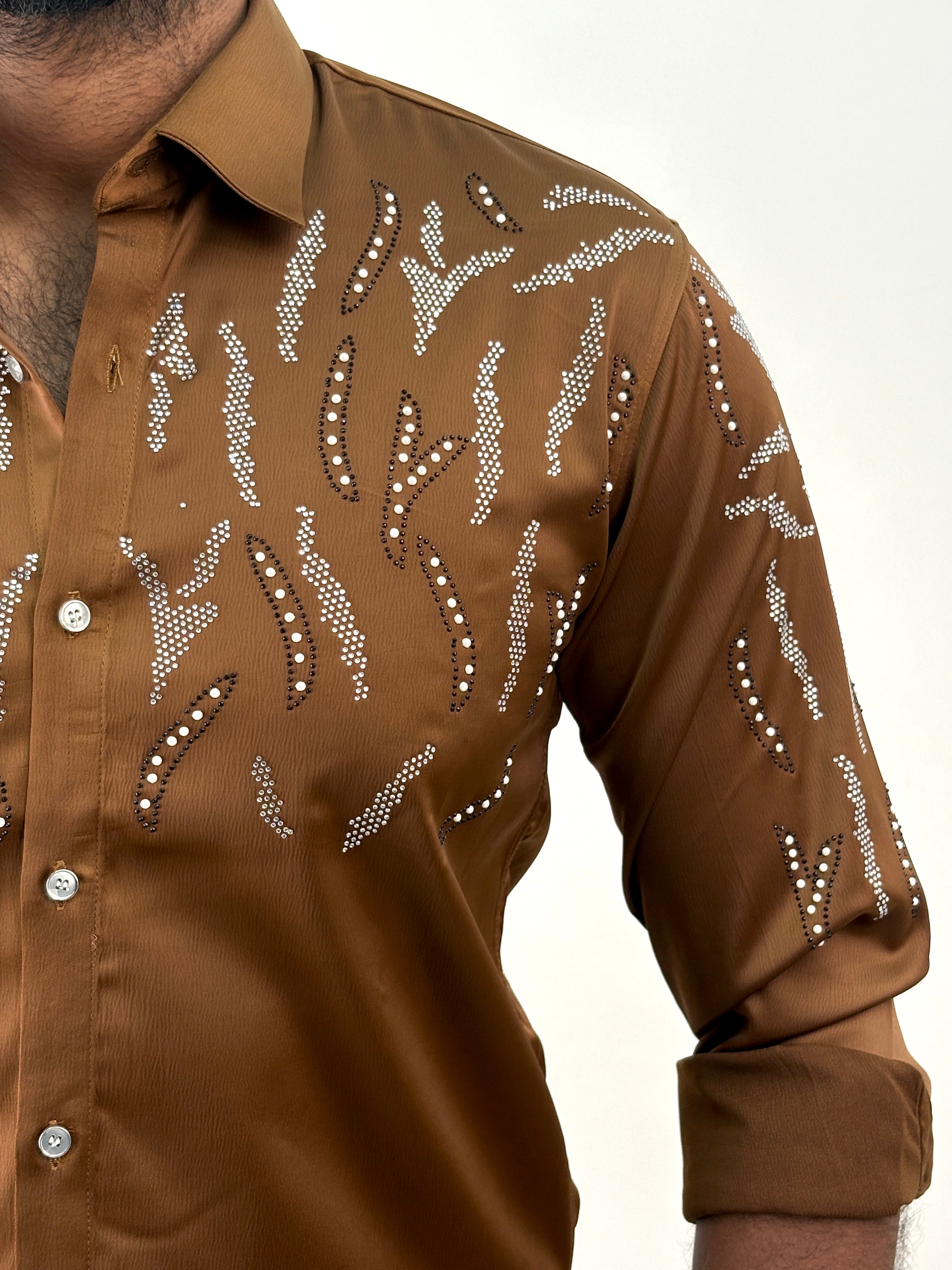 Brown Designer Stone Work Shirt 18