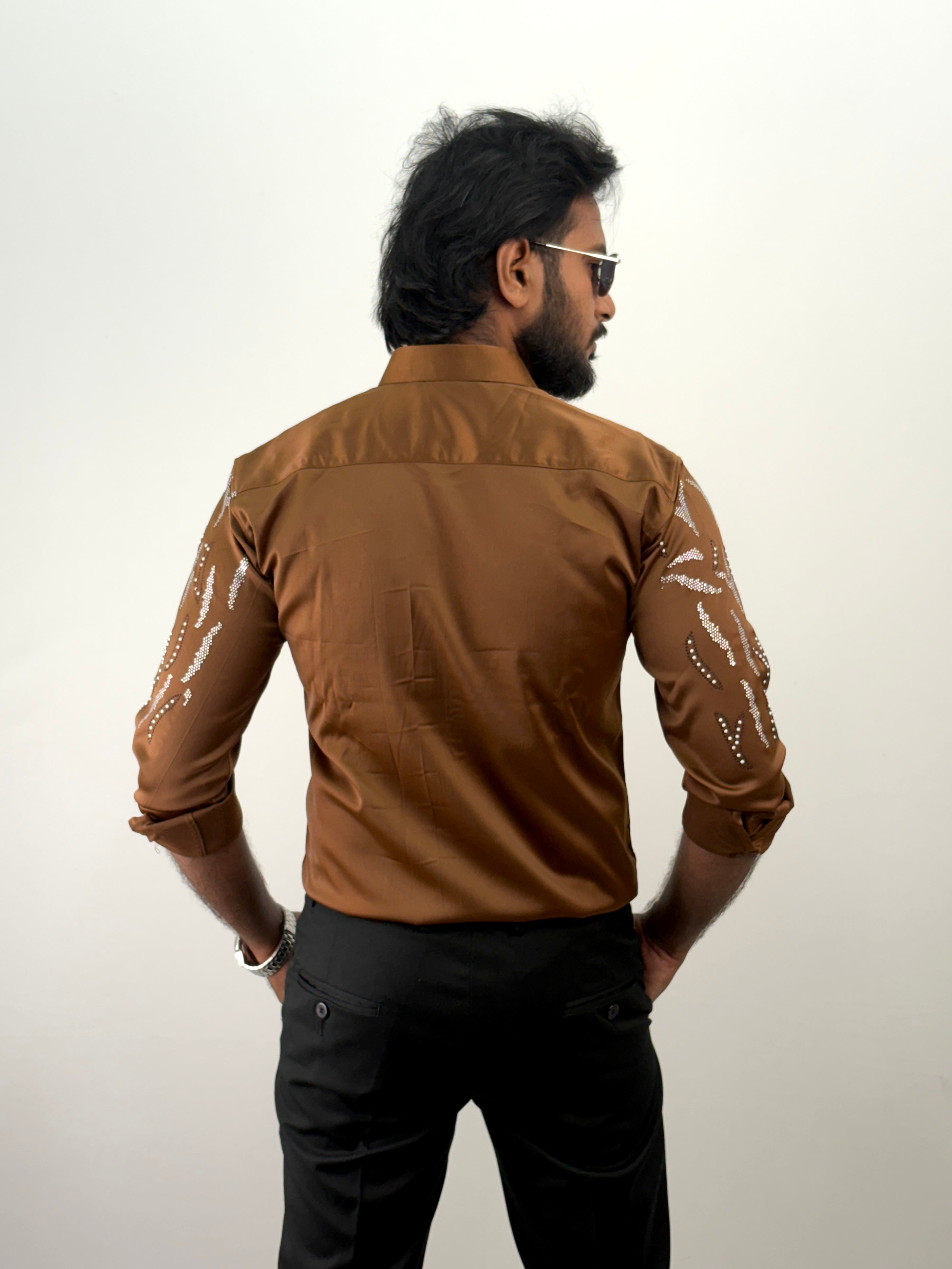 Brown Designer Stone Work Shirt 18