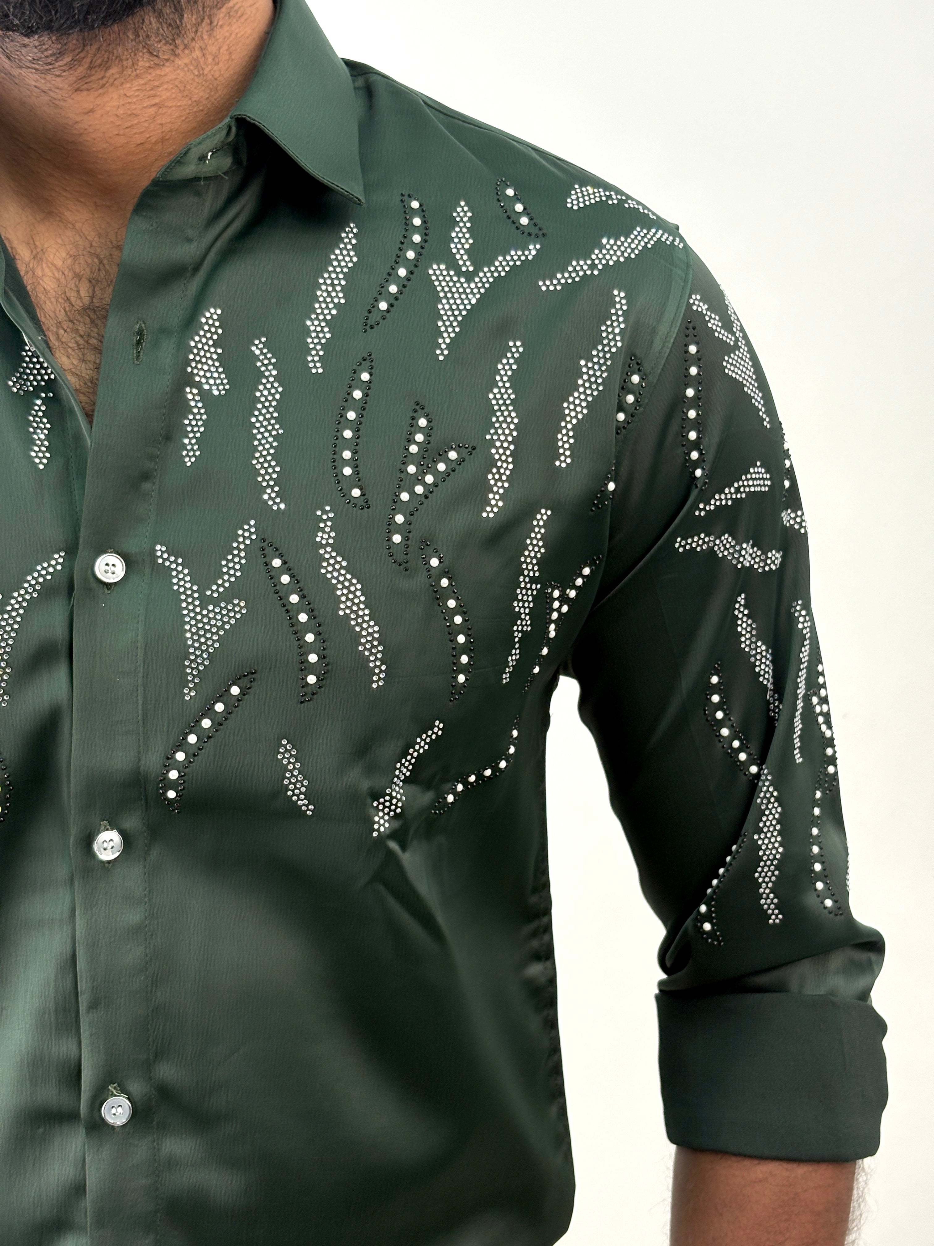 Dark Green Designer Stone Work Shirt 18