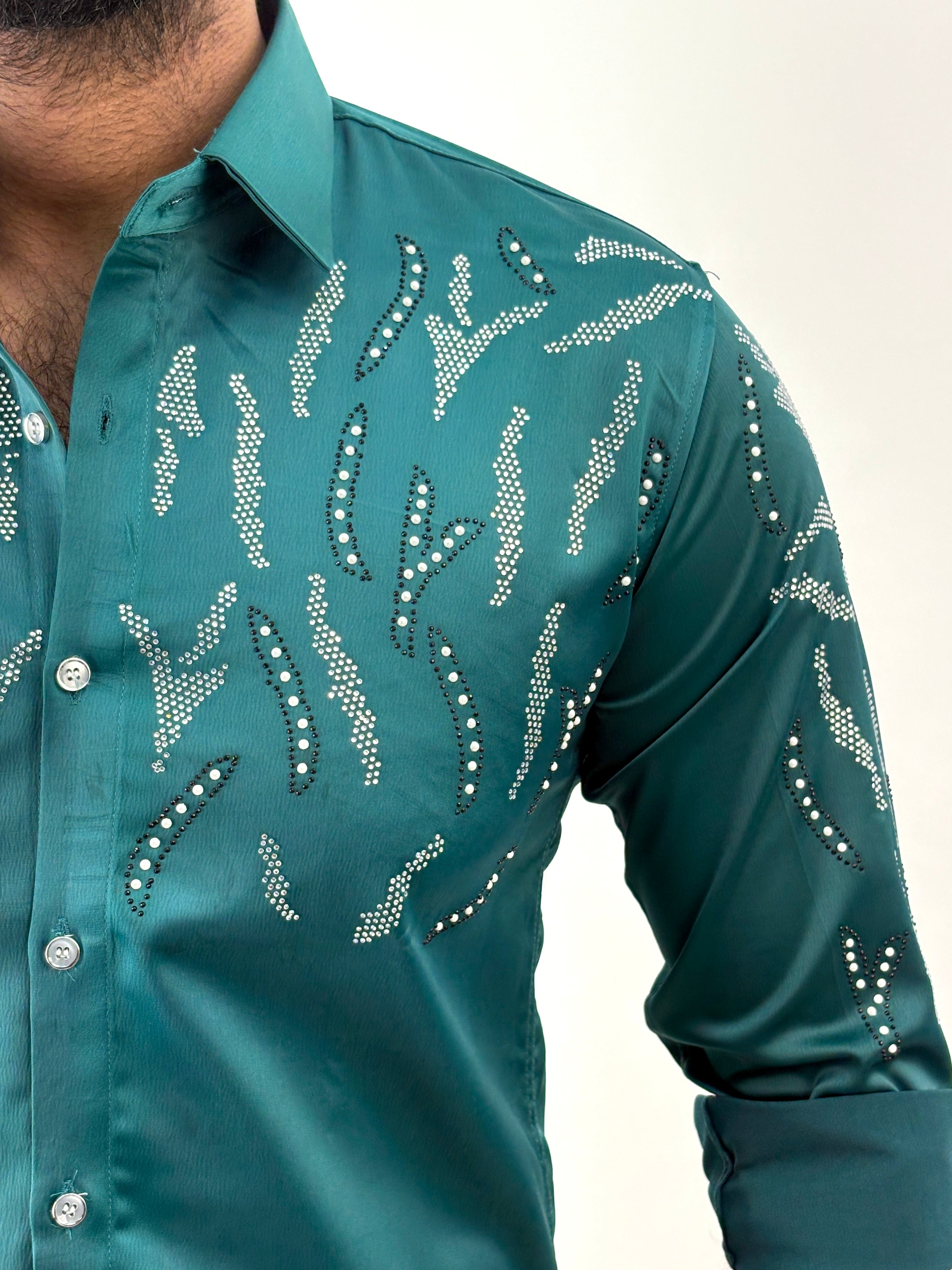 Green Designer Stone Work Shirt 18