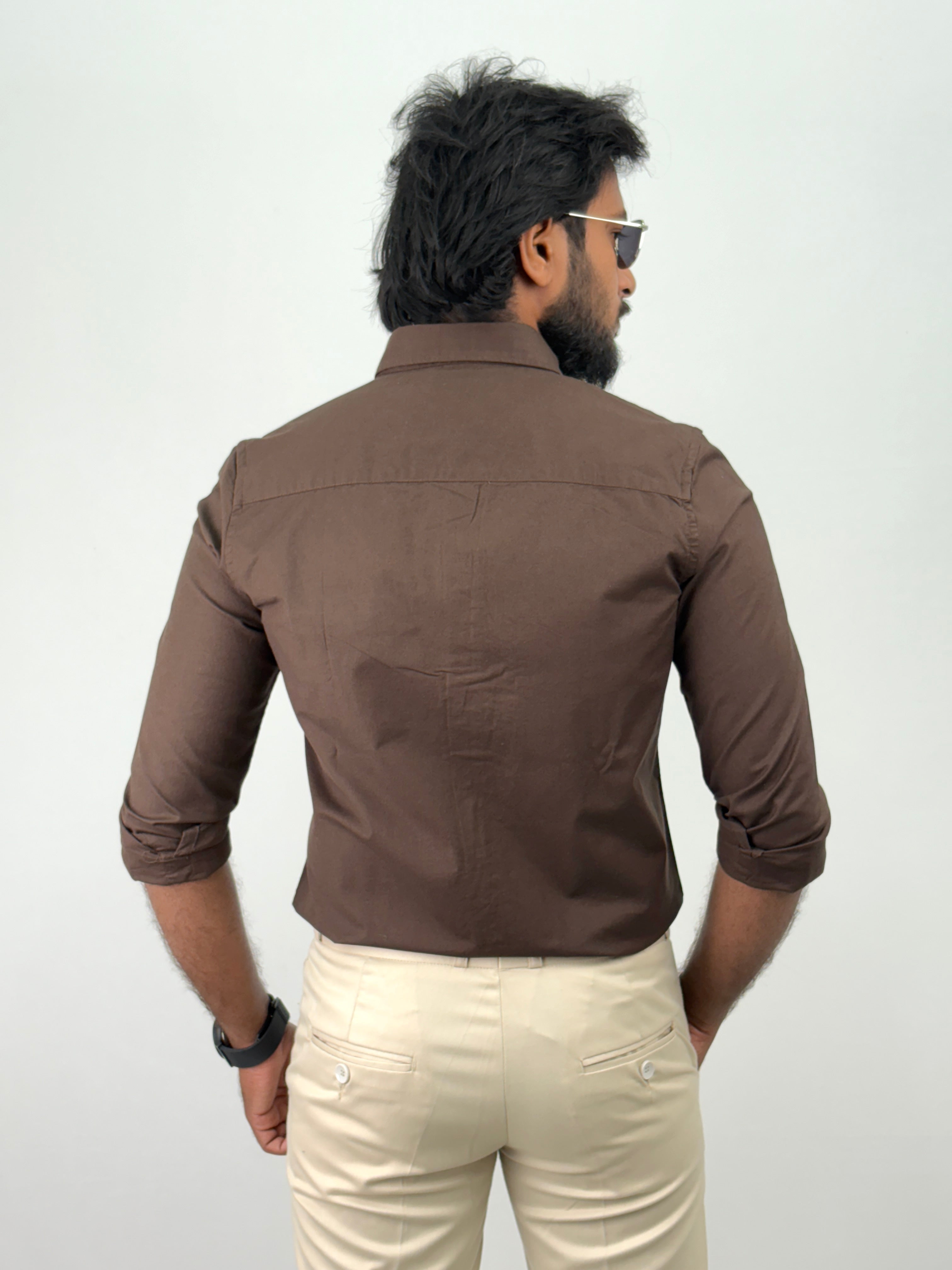 Coffee Brown Plain Oxford Shirt