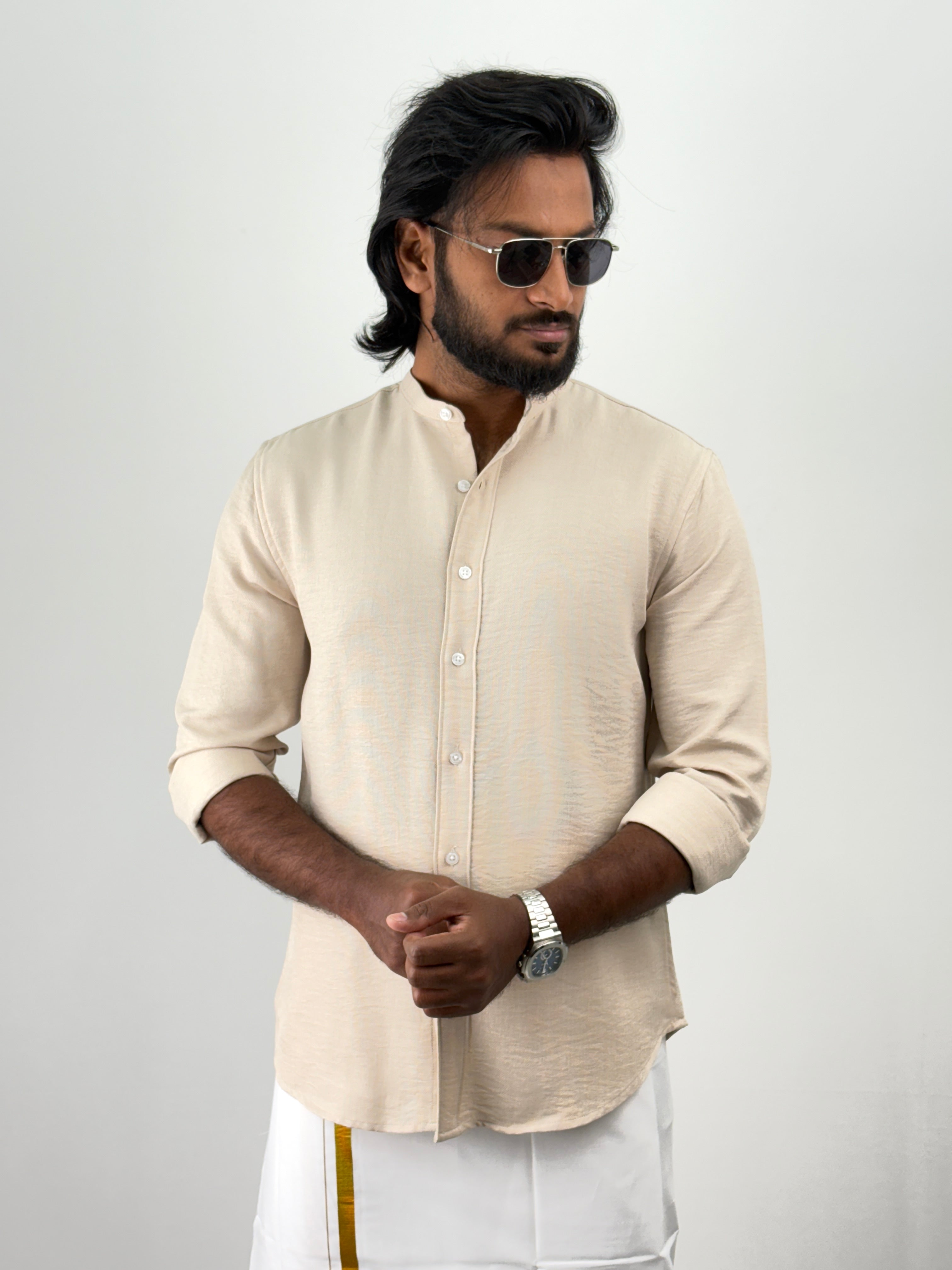 Beige IMP Mandarin Collar Shirt