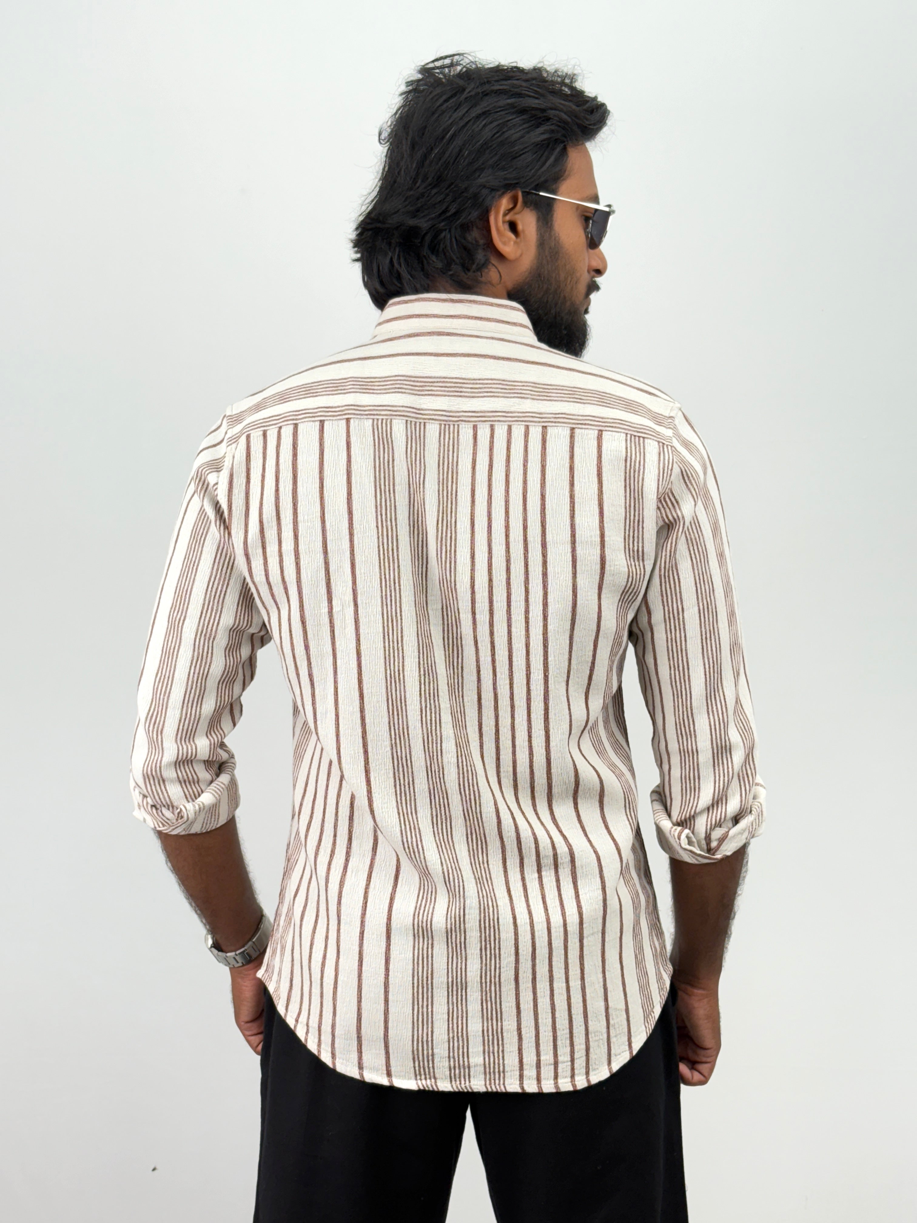 Beige Brown Mandarin Collar Shirt
