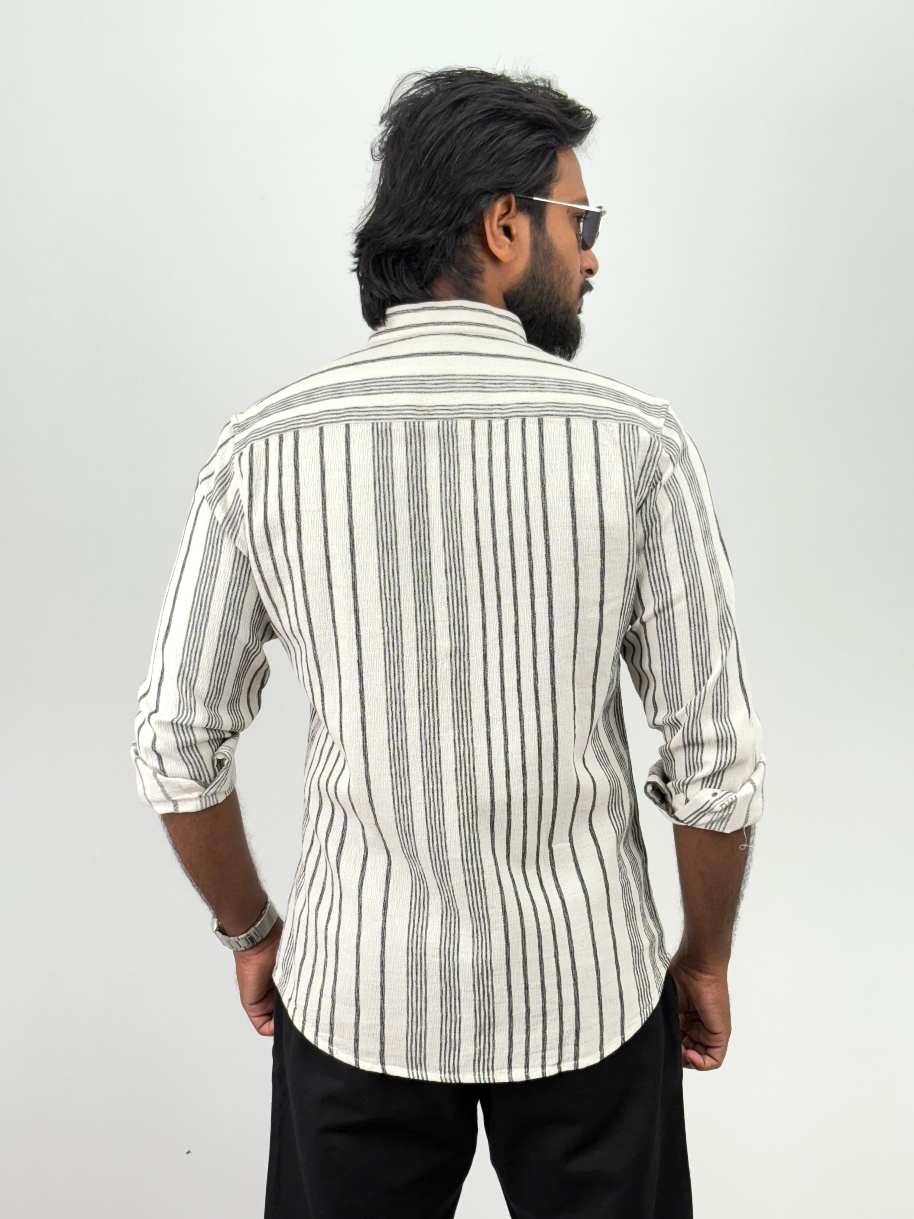 Beige Black Mandarin Collar Shirt