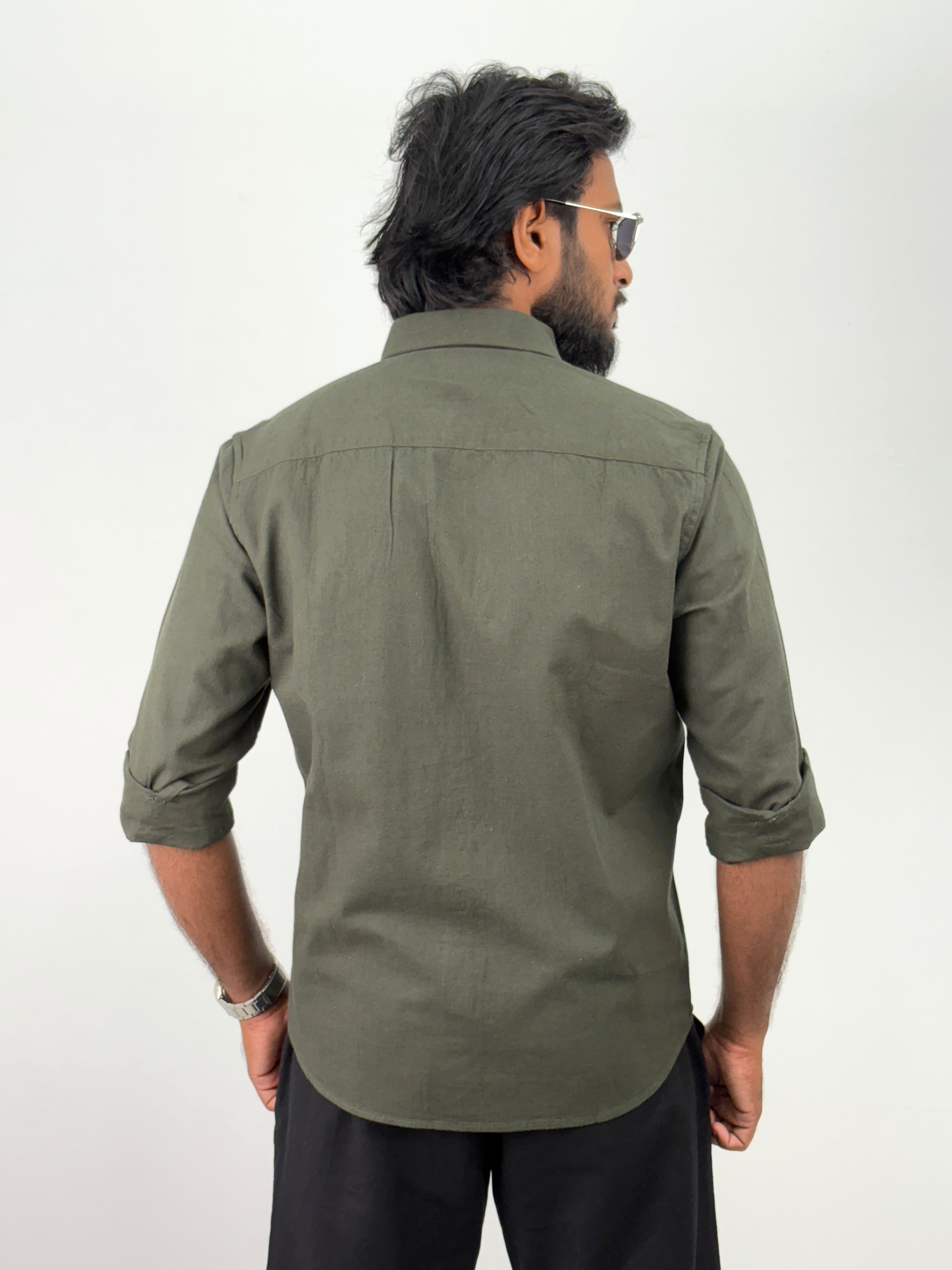 Olive Linen Embroidery Shirts
