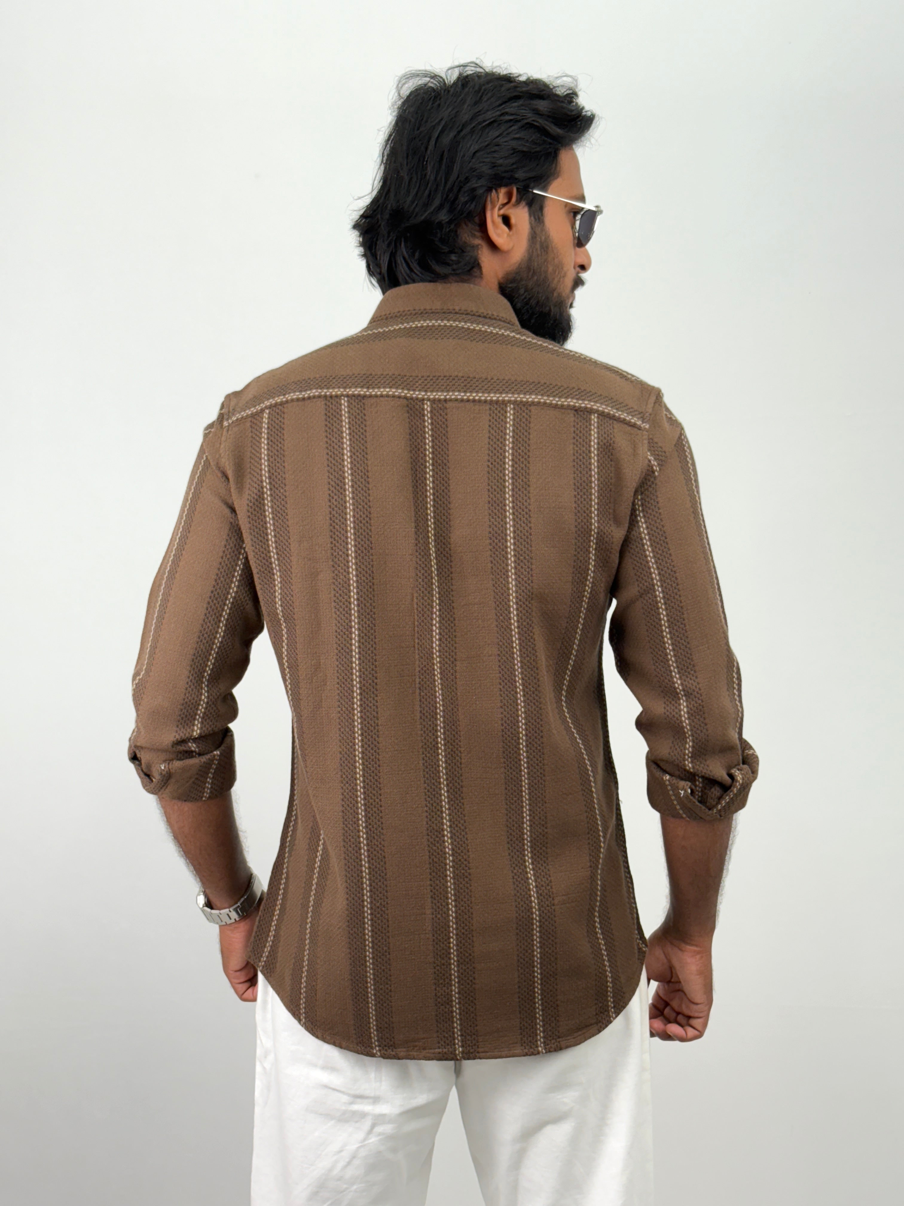 Brown Mandarin Collar Shirt