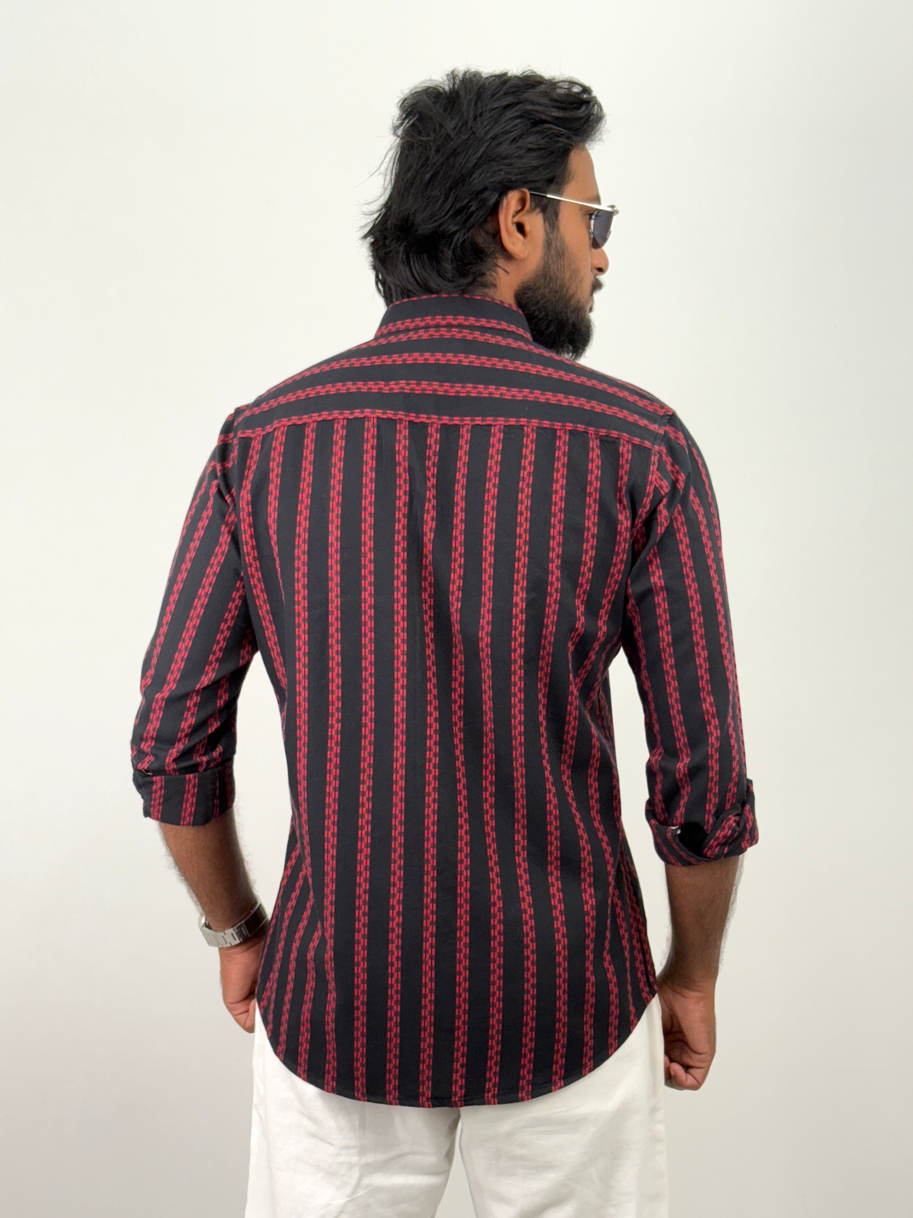 Black Red Mandarin Collar Shirt