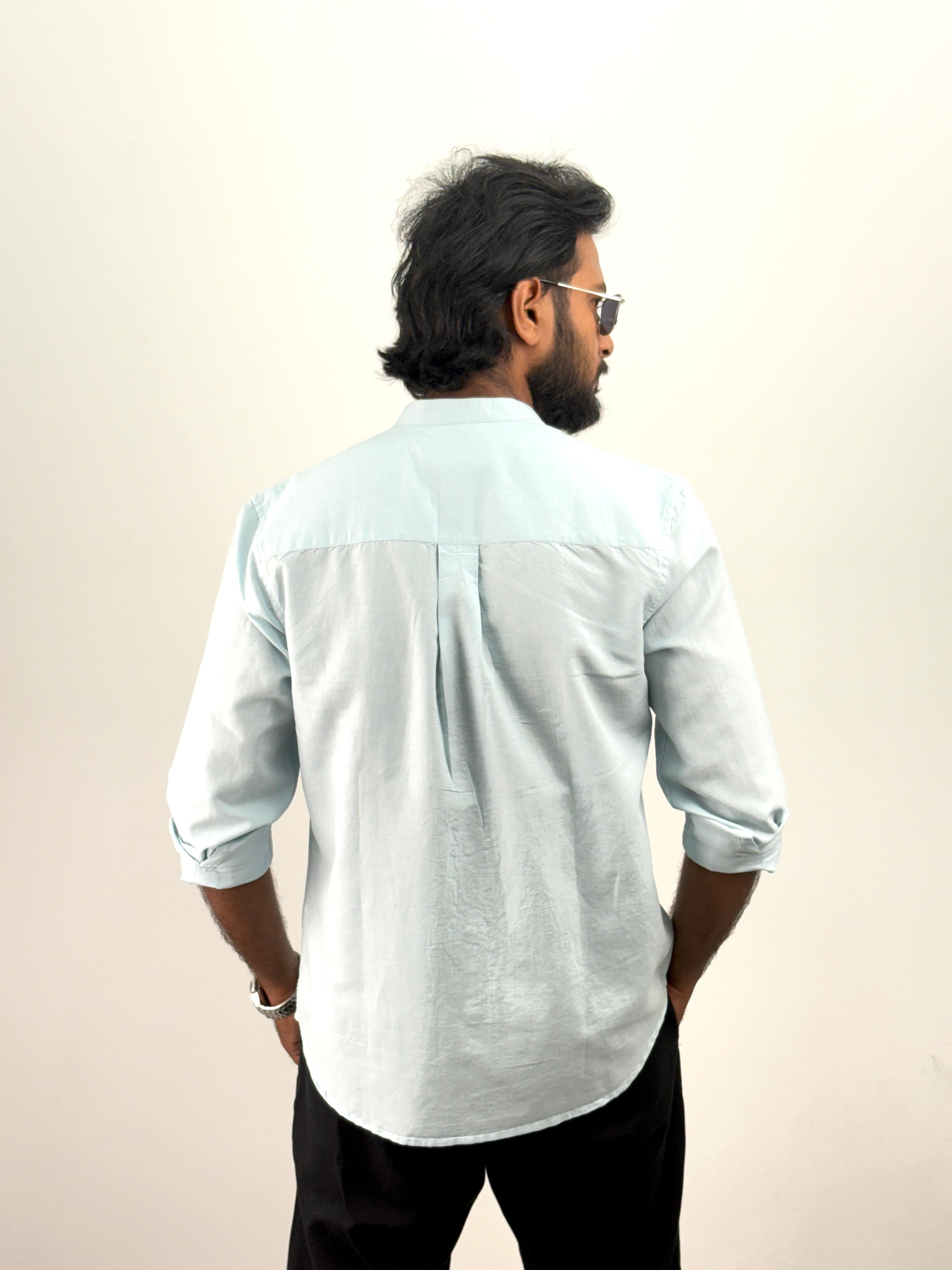 Ice Blue Mandarin Collar Shirt