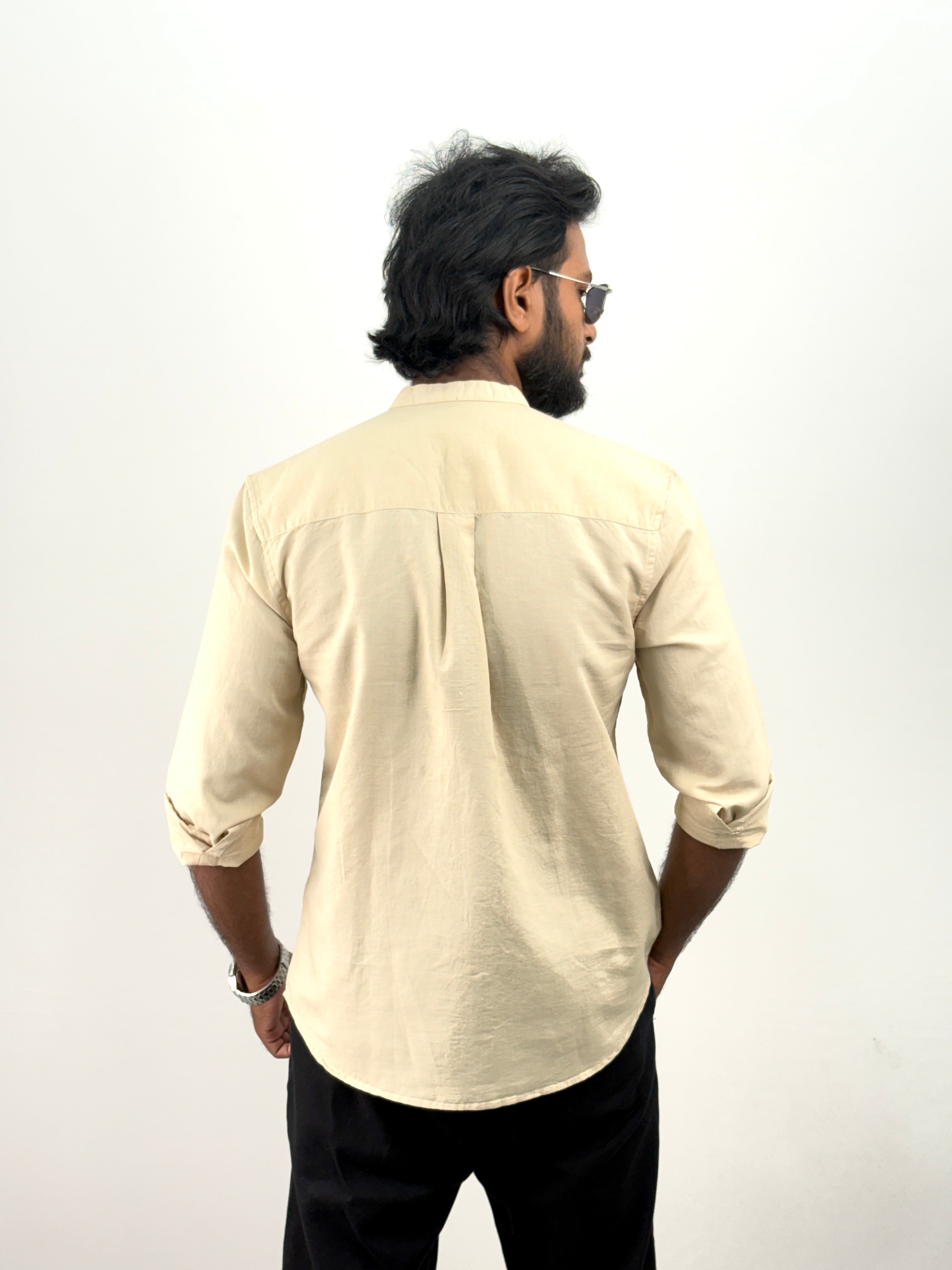 Beige Mandarin Collar Shirt
