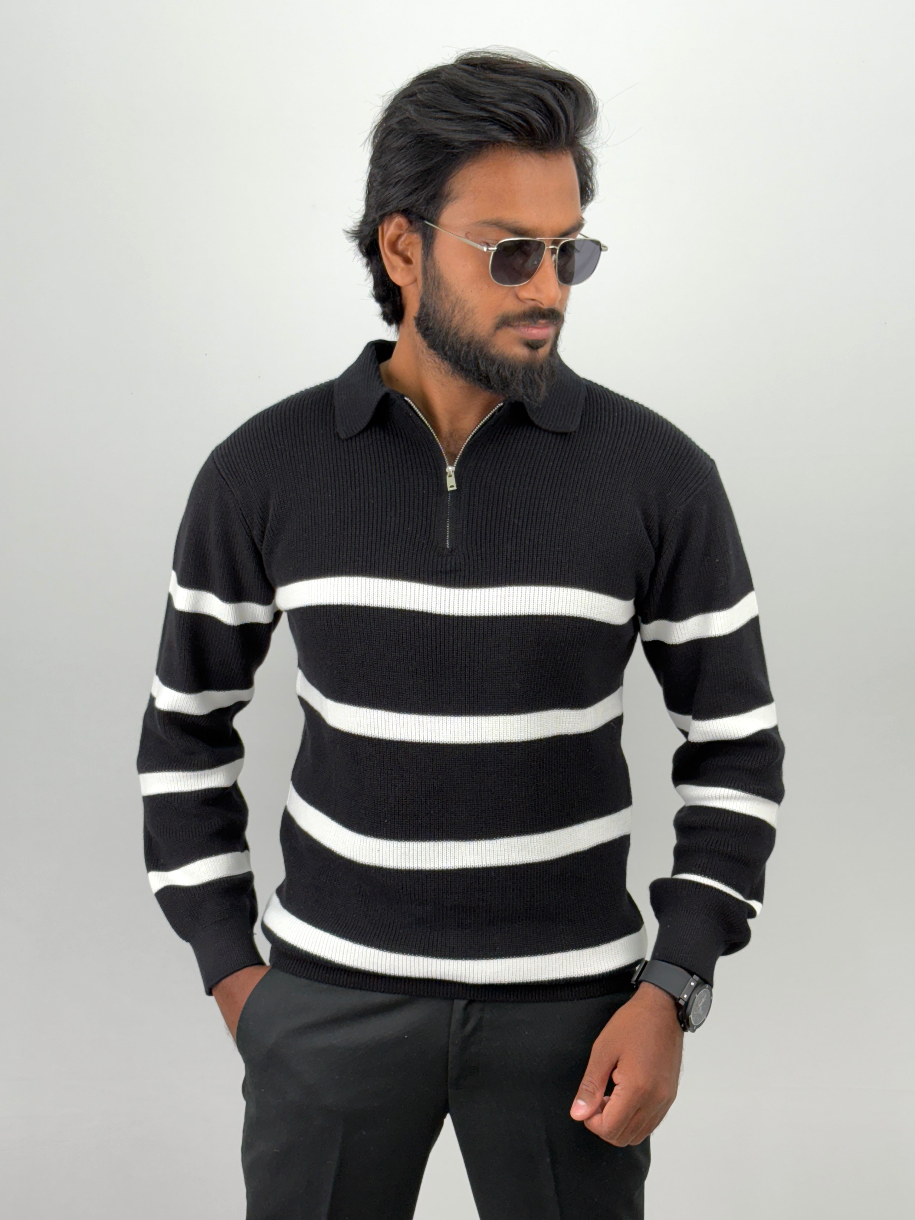 Black Full Sleeve Zipper T-Shirt