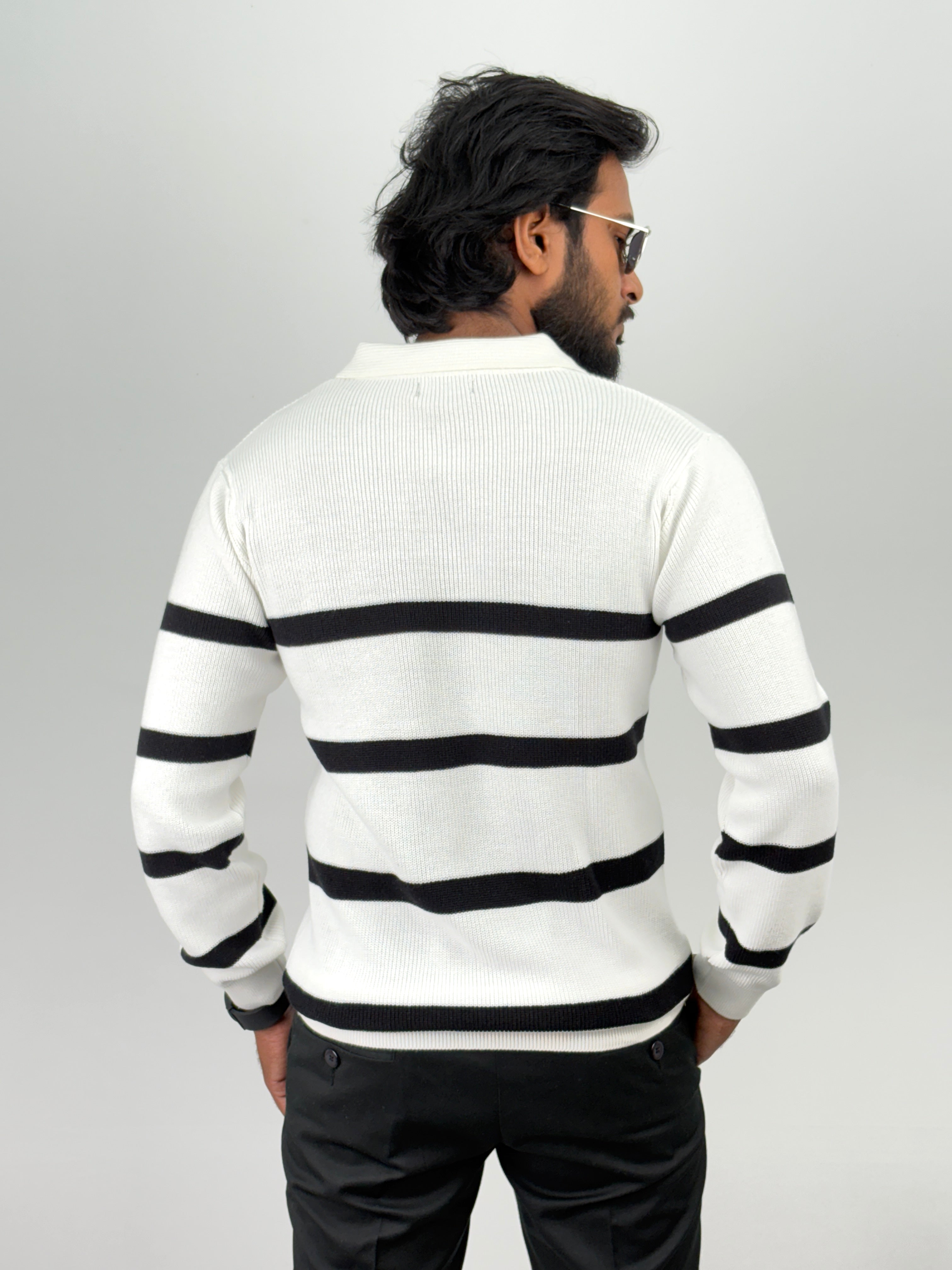 White Full Sleeve Zipper T-Shirt