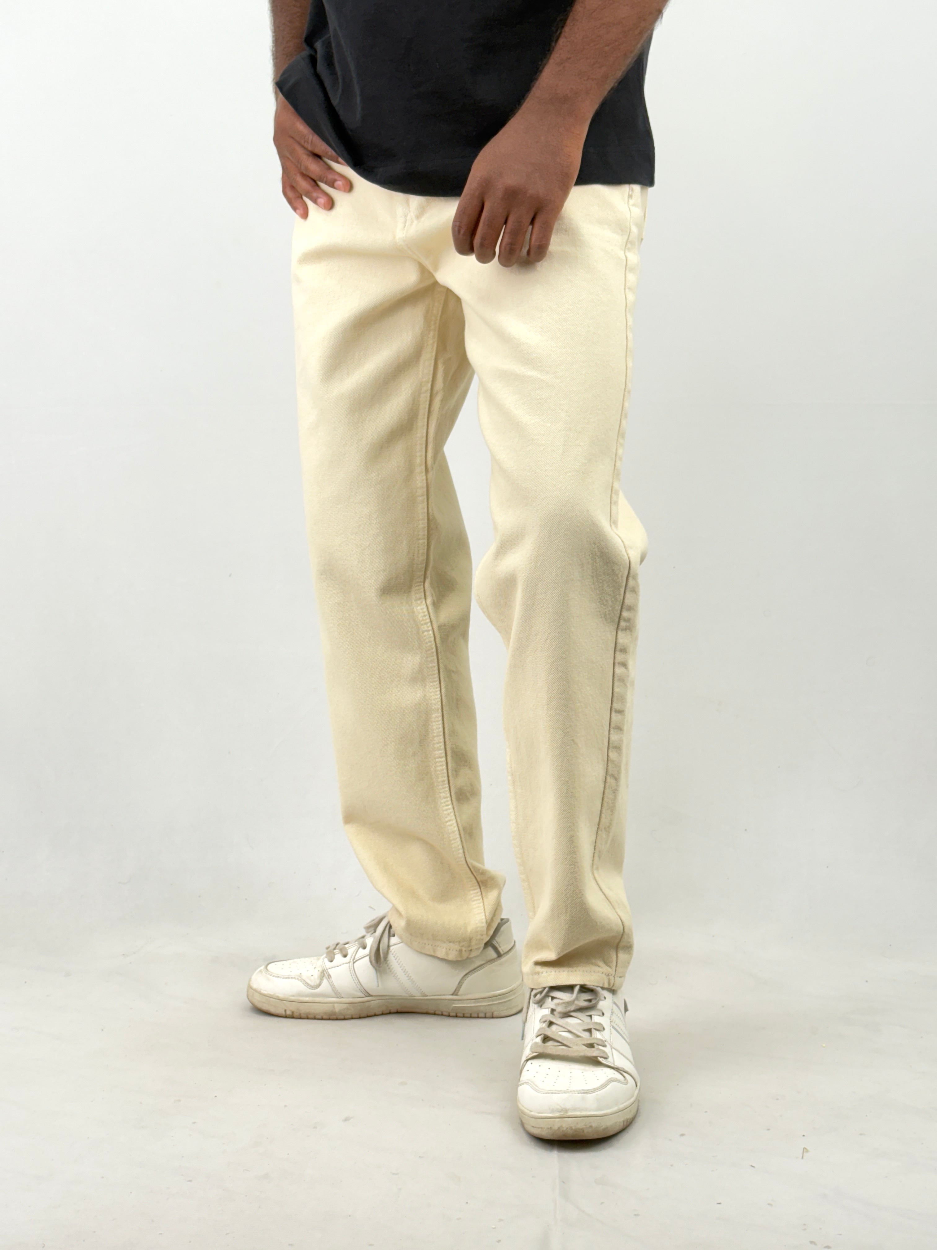 Cream Semi Baggy Jeans