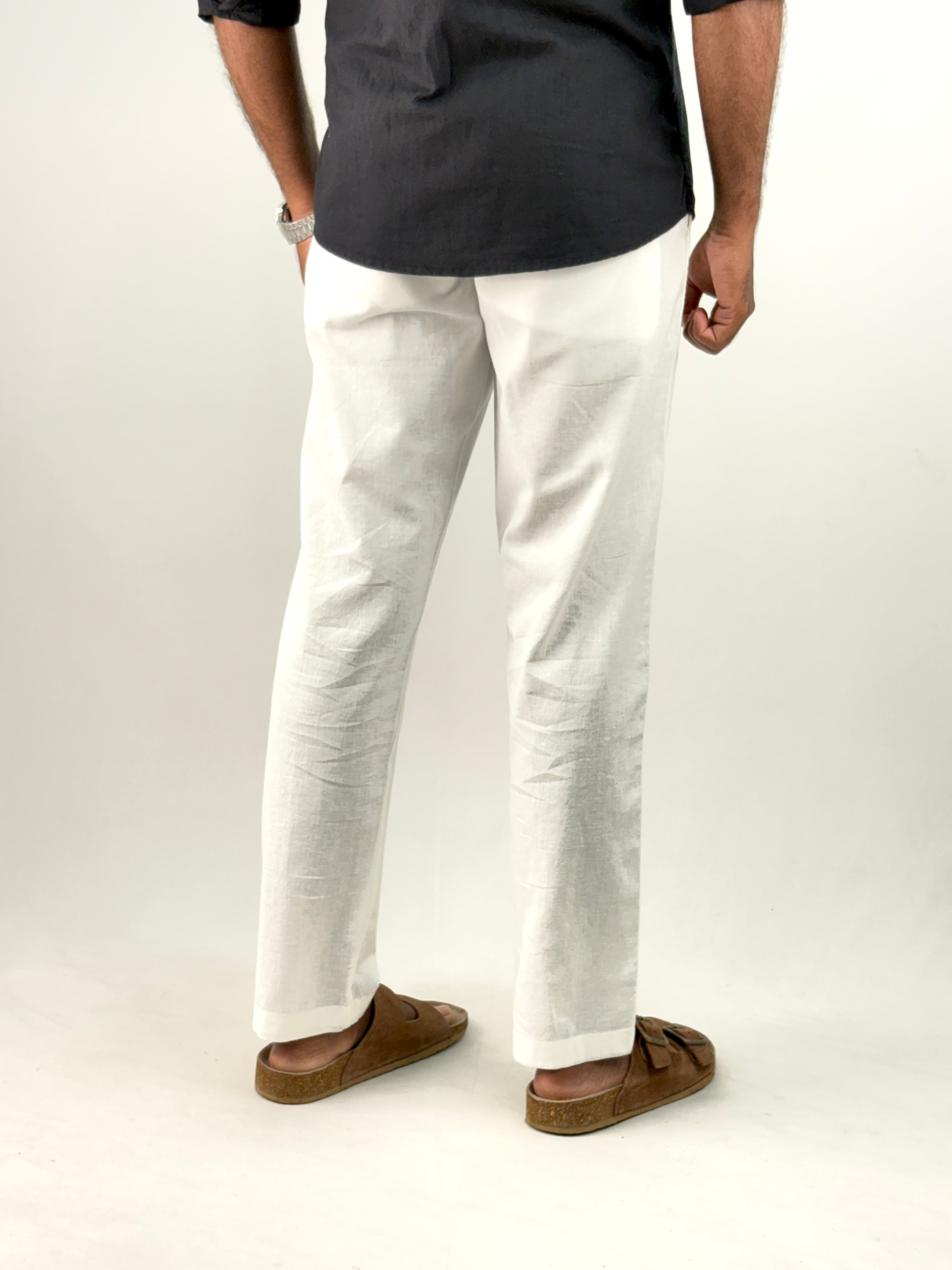 White Slim Fit Linen Pant