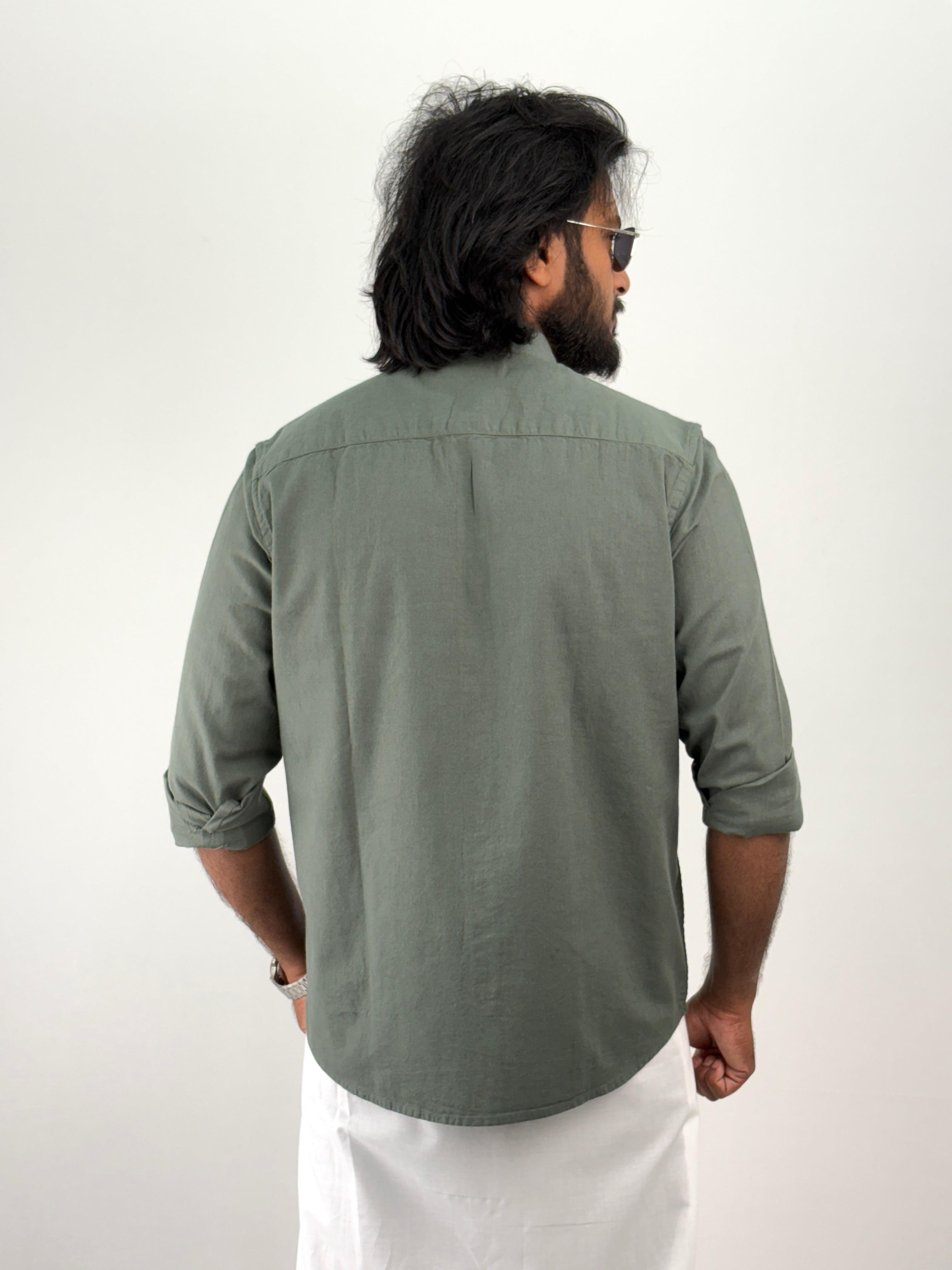 Dark Green Linen Shirt 1