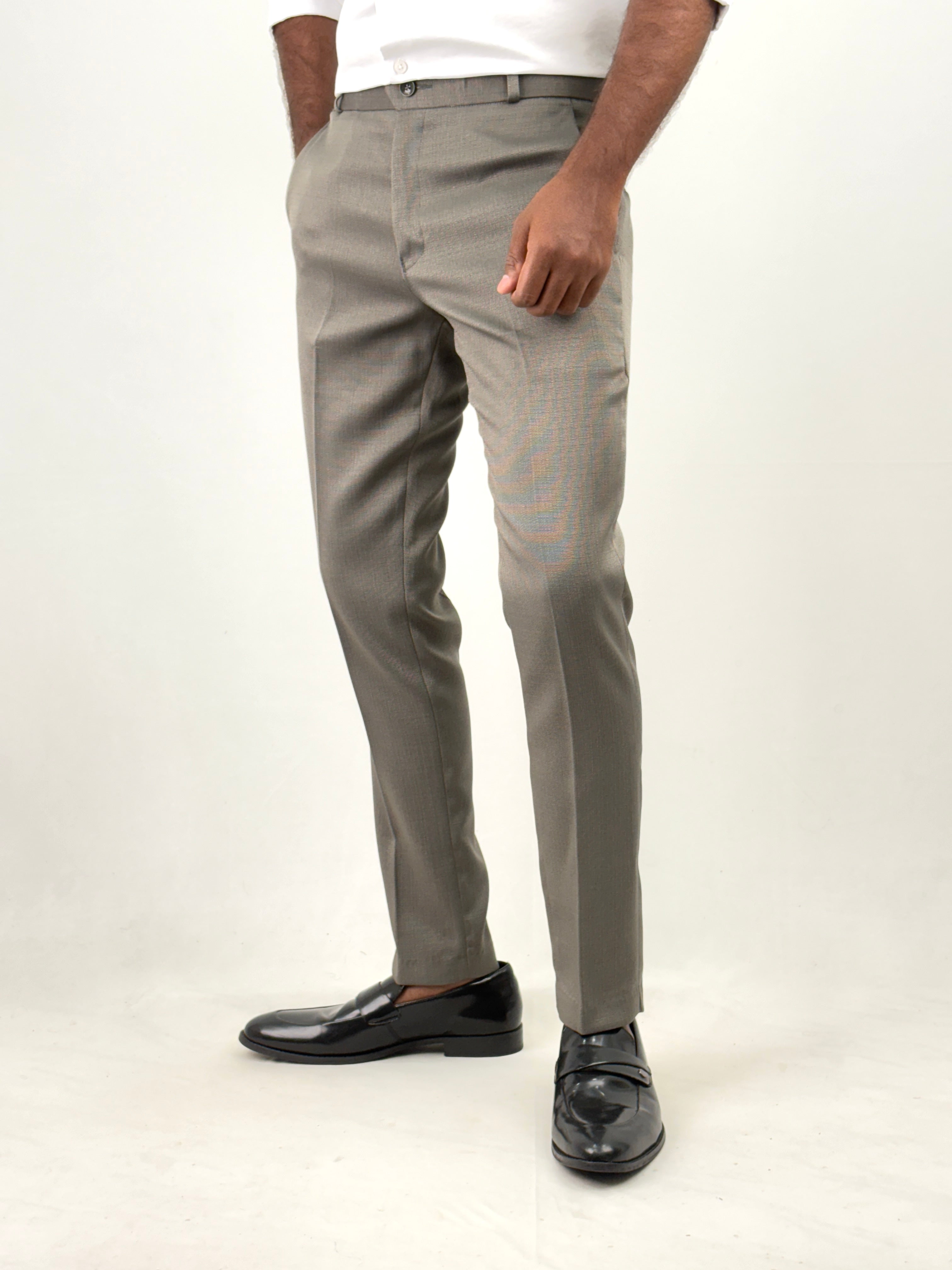 Cement Grey Textured Formal Pant