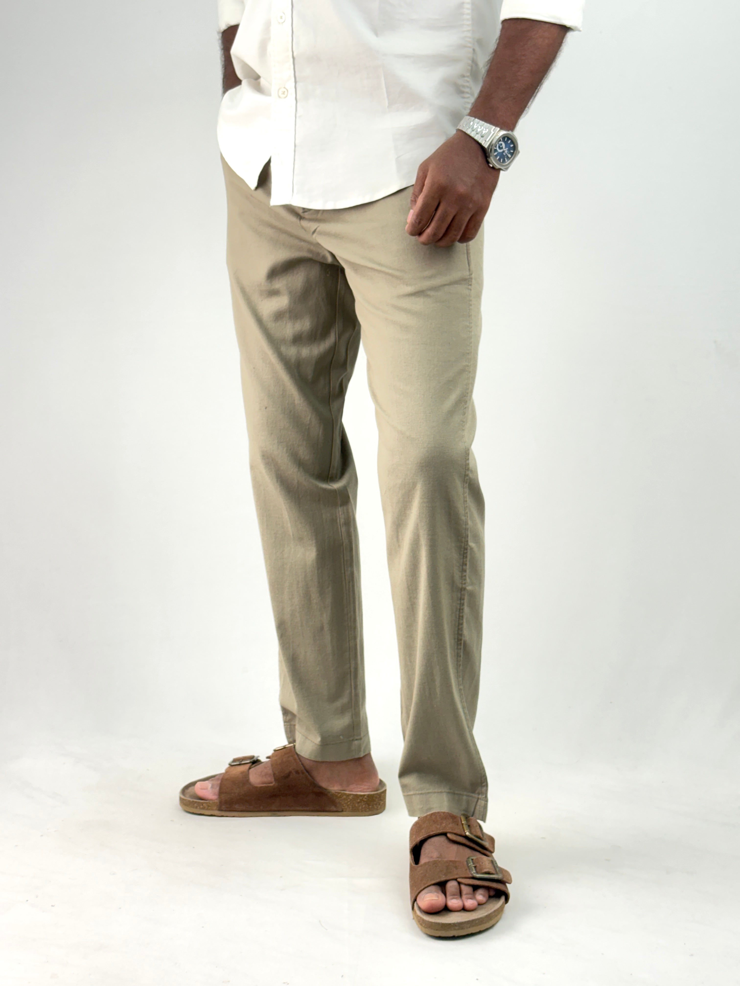Green Slim Fit Linen Pant