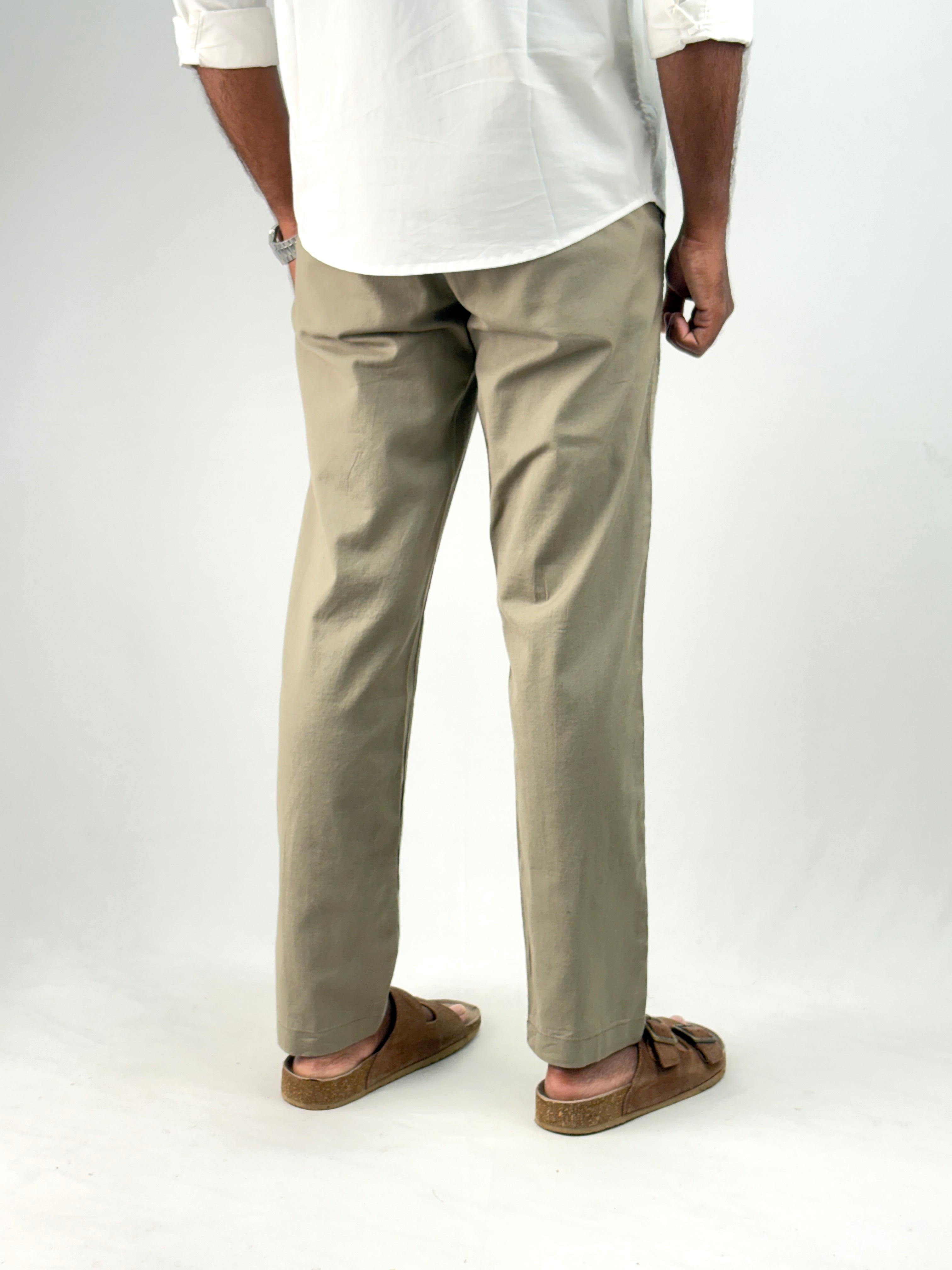 Green Slim Fit Linen Pant
