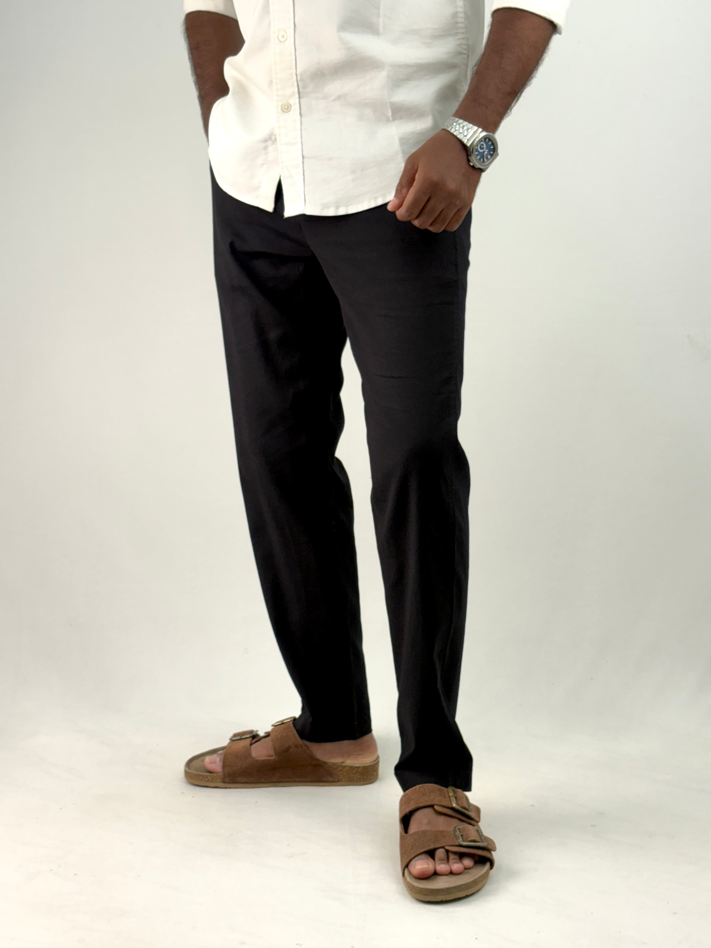 Black Slim Fit Linen Pant