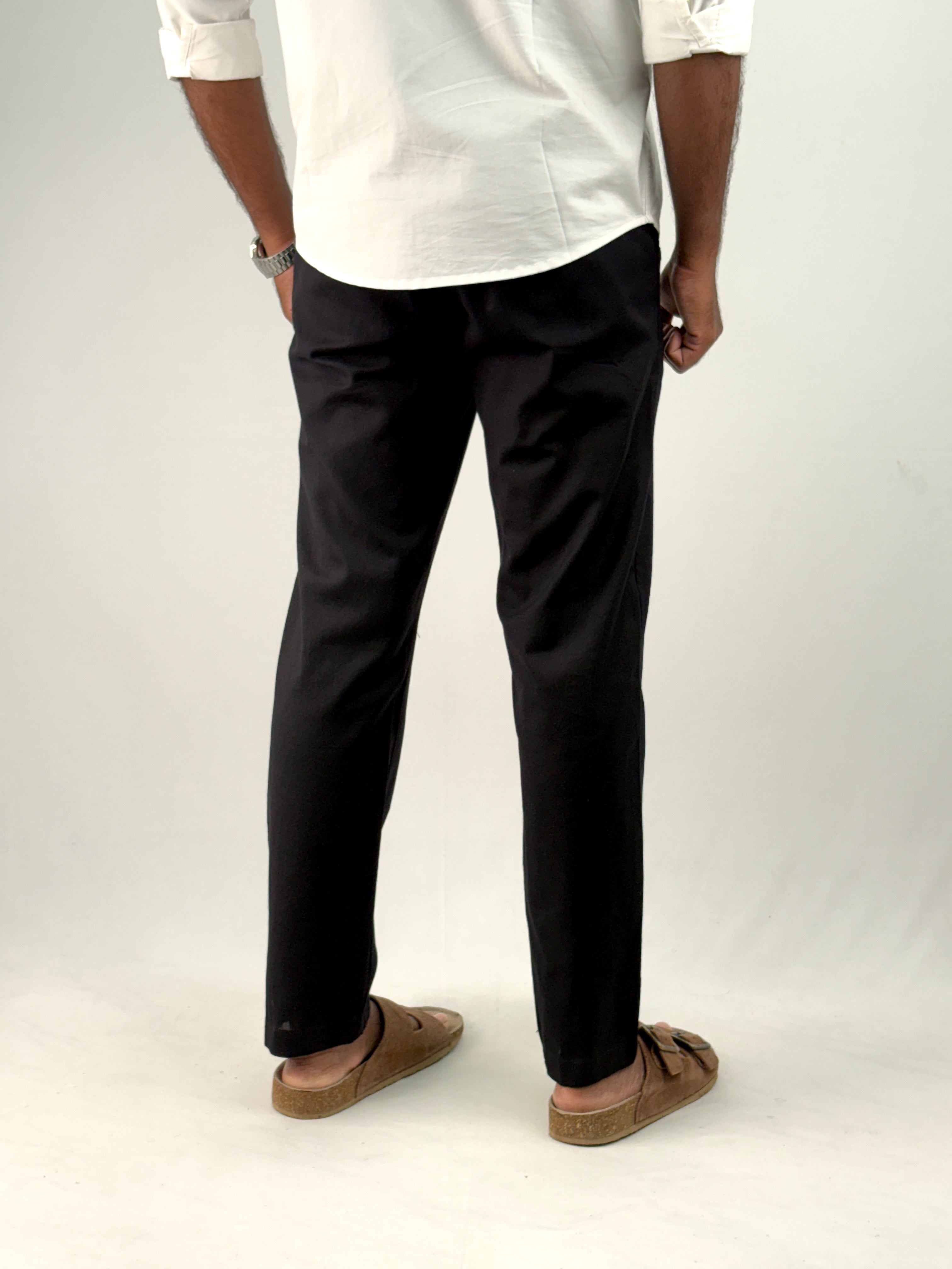 Black Slim Fit Linen Pant