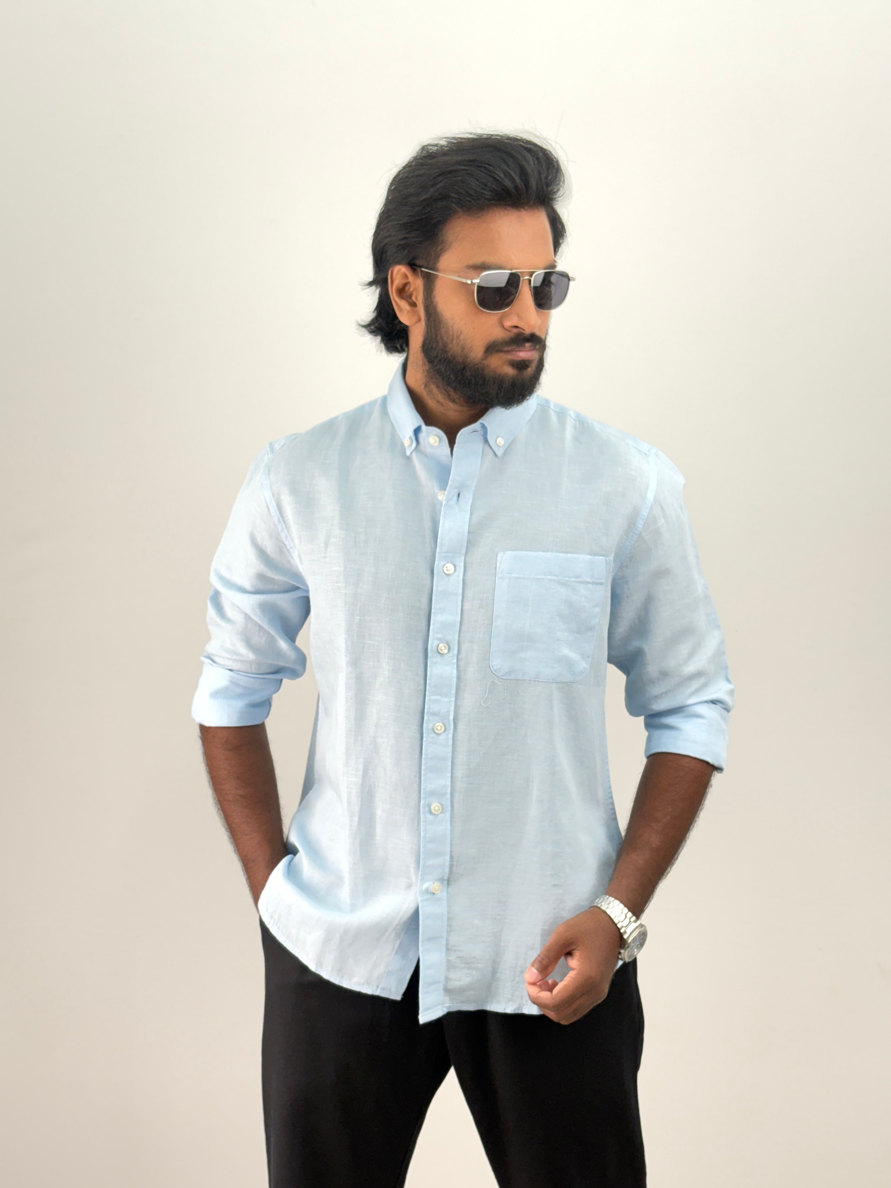 Ice Blue Linen Shirt