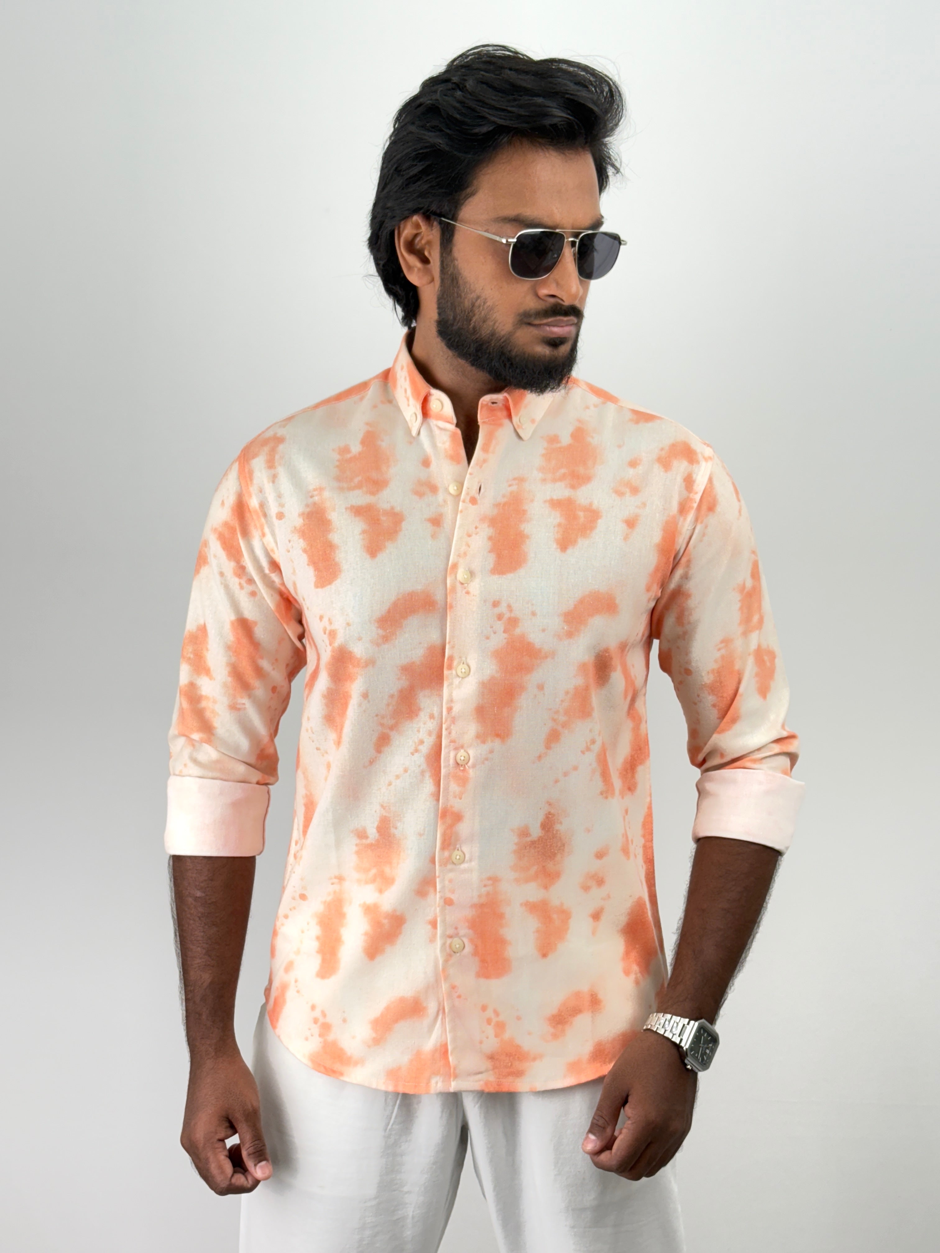 Orange Tie & Dye Printed Shirts